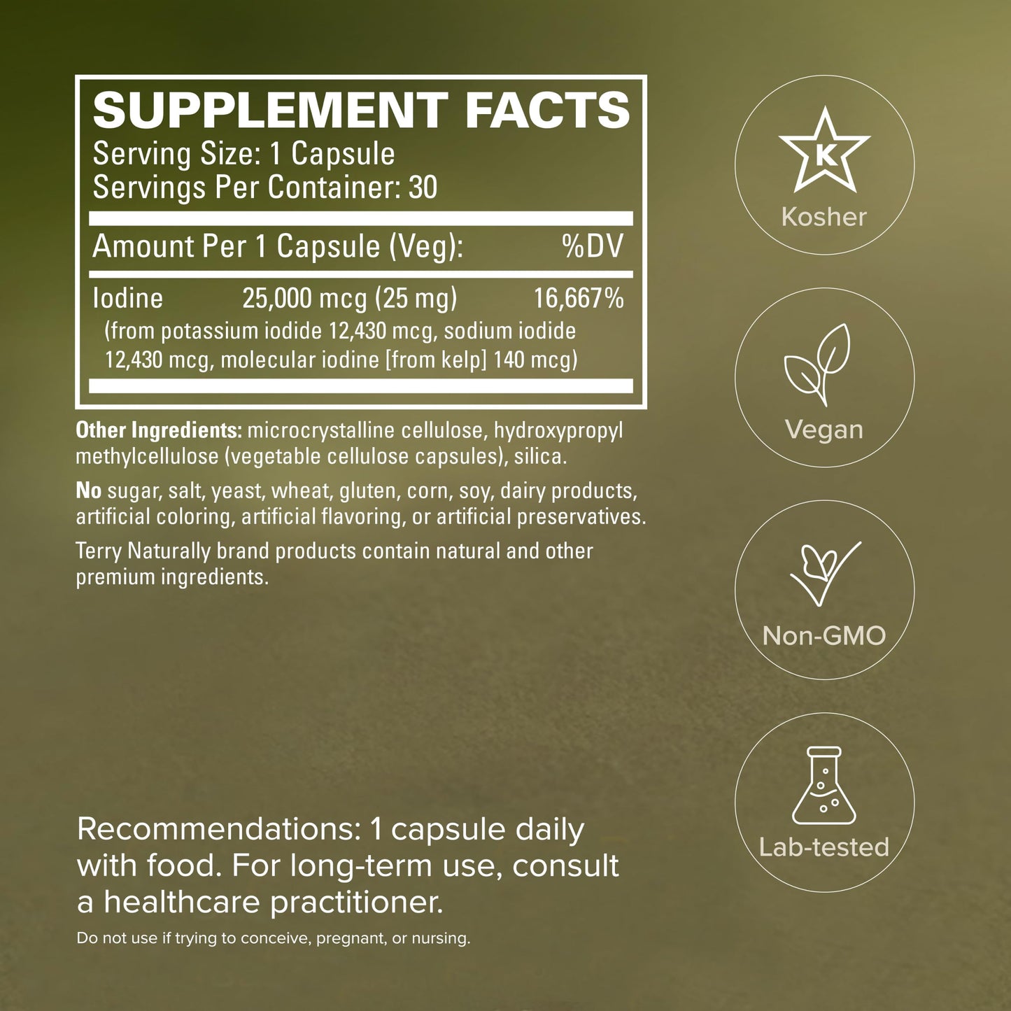 Terry Naturally Tri-Iodine 25 mg Capsule, 30 Count