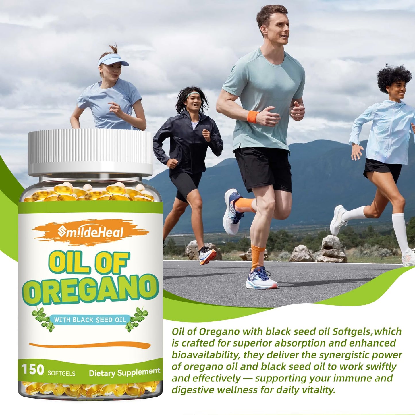 SmildeHeal Oregano Oil with Black Seed Oil Softgels, 150 Softgels