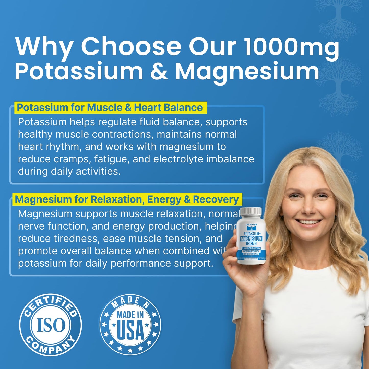 LifeStrength Potassium Magnesium Supplement 1000mg Capsule, 90 Count