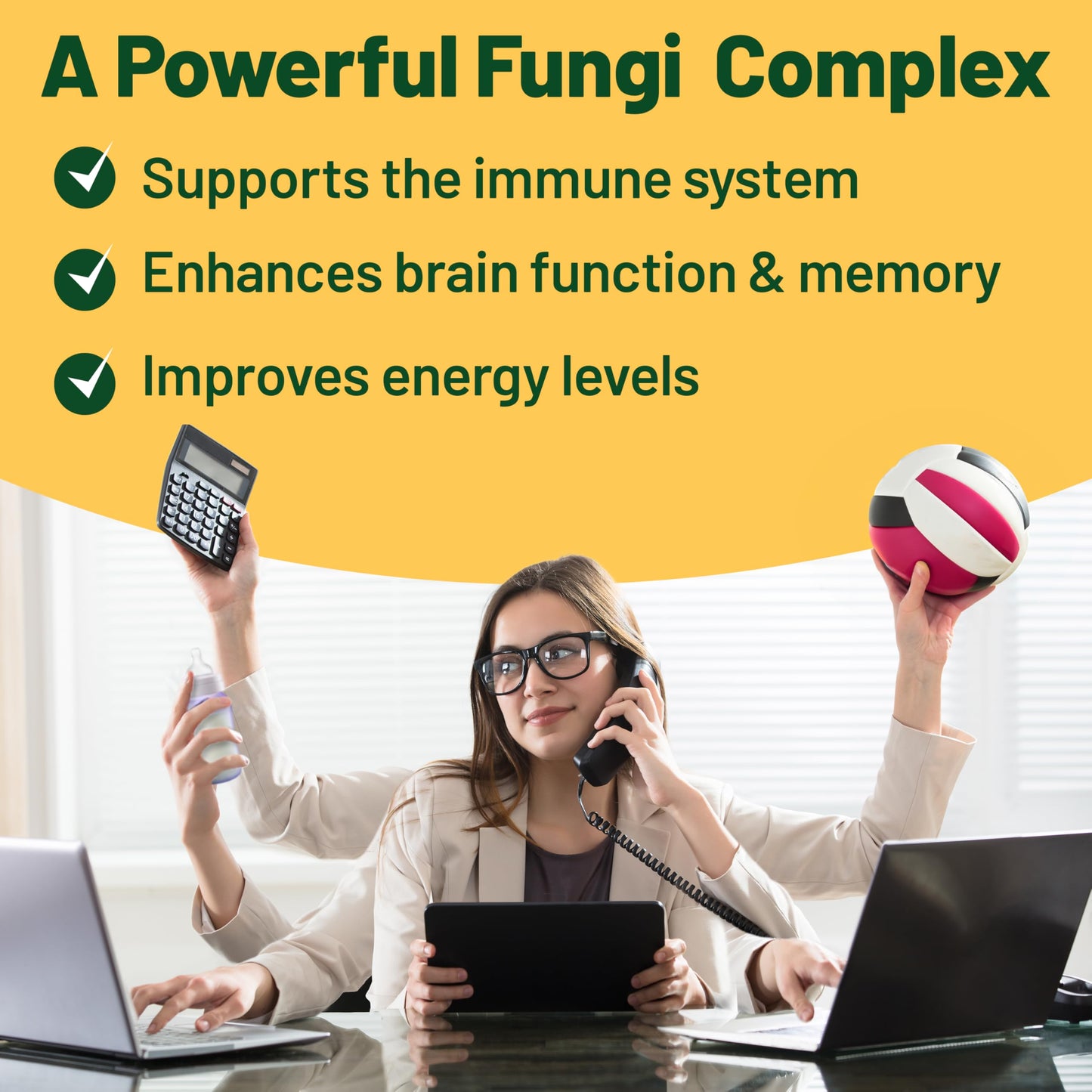 Vegan Vitality Multi Mushroom Supplement Complex Capsules, 60 Count