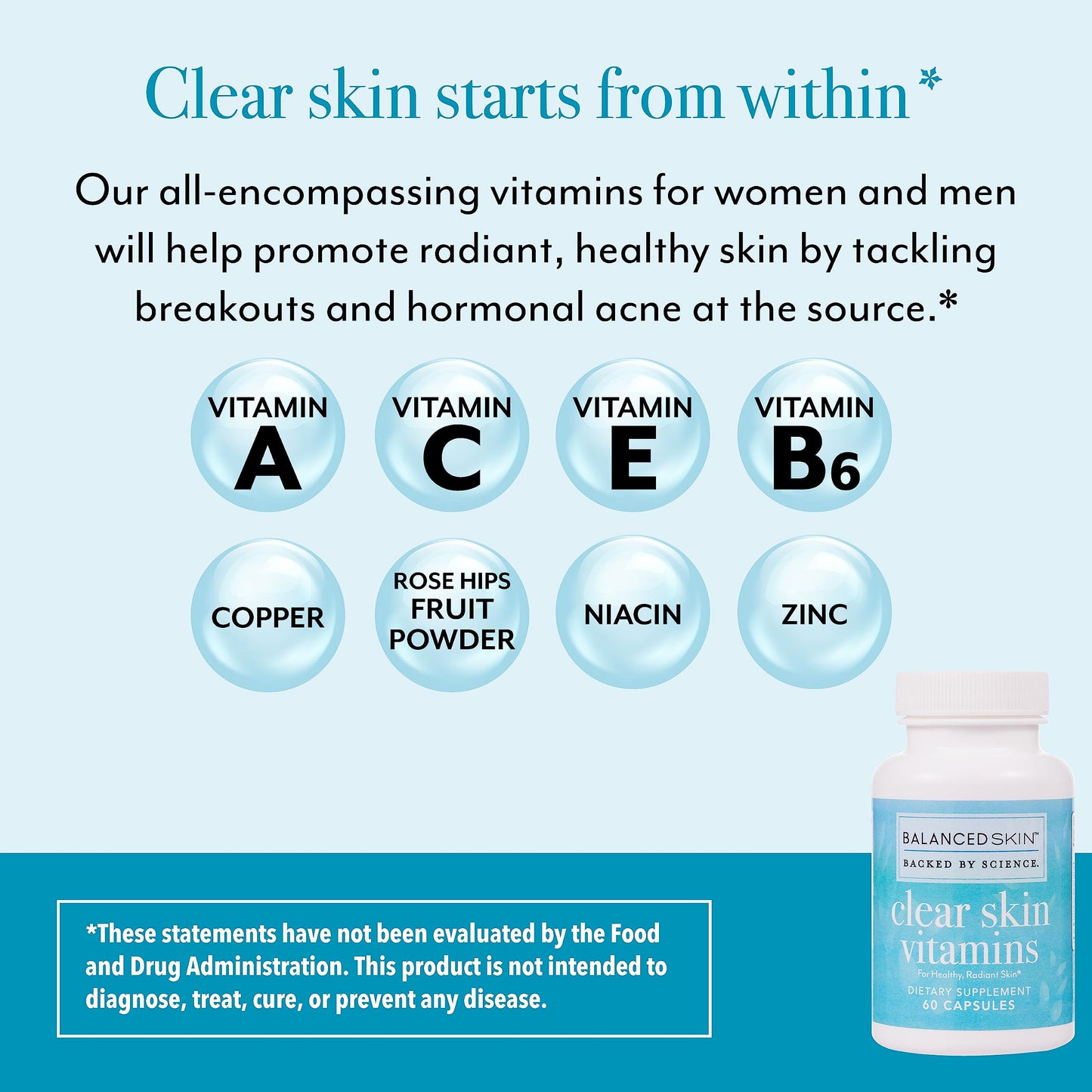 BALANCED SKIN Clear Skin Vitamins for Women & Men Capsule, 1 Count