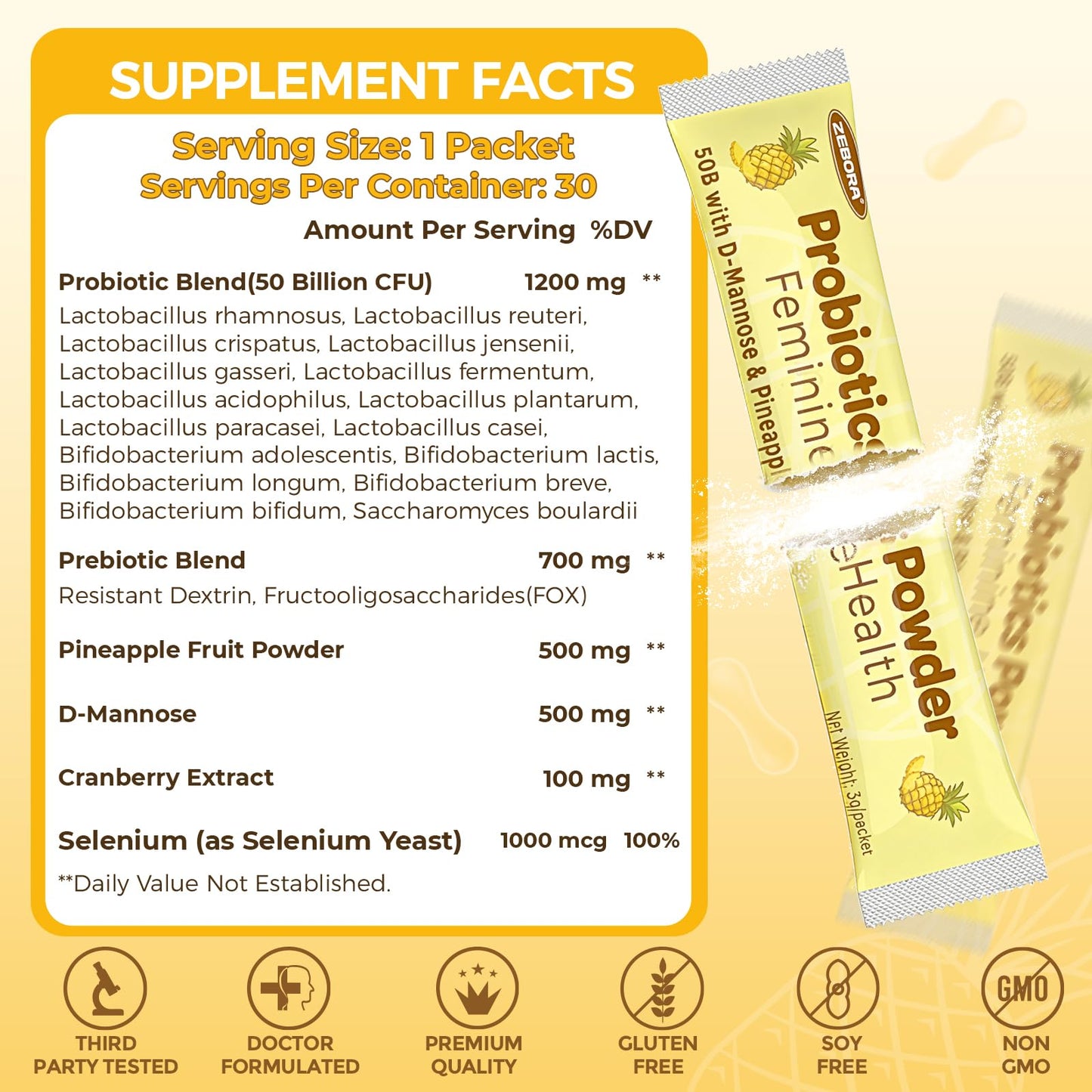 ZEBORA Probiotics for Women Vaginal Powder 30 Packets