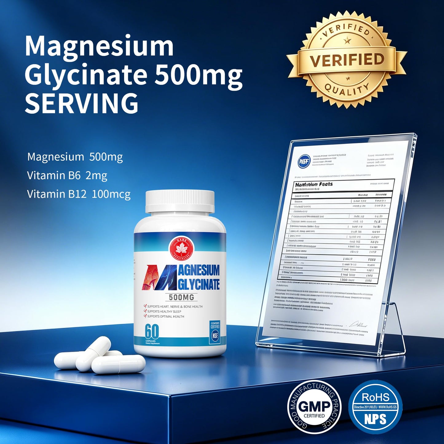 GABE SUNNYBEARS Magnesium Glycinate 500mg with B6 & B12 High Absorption Magnesium Supplement for Sleep, Relaxation & Muscle Support, Gentle on Stomach, 60 Capsules