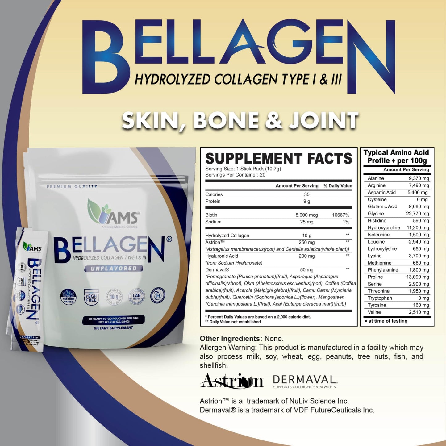America Medic & Science Bellagen Collagen Peptides Powder 20