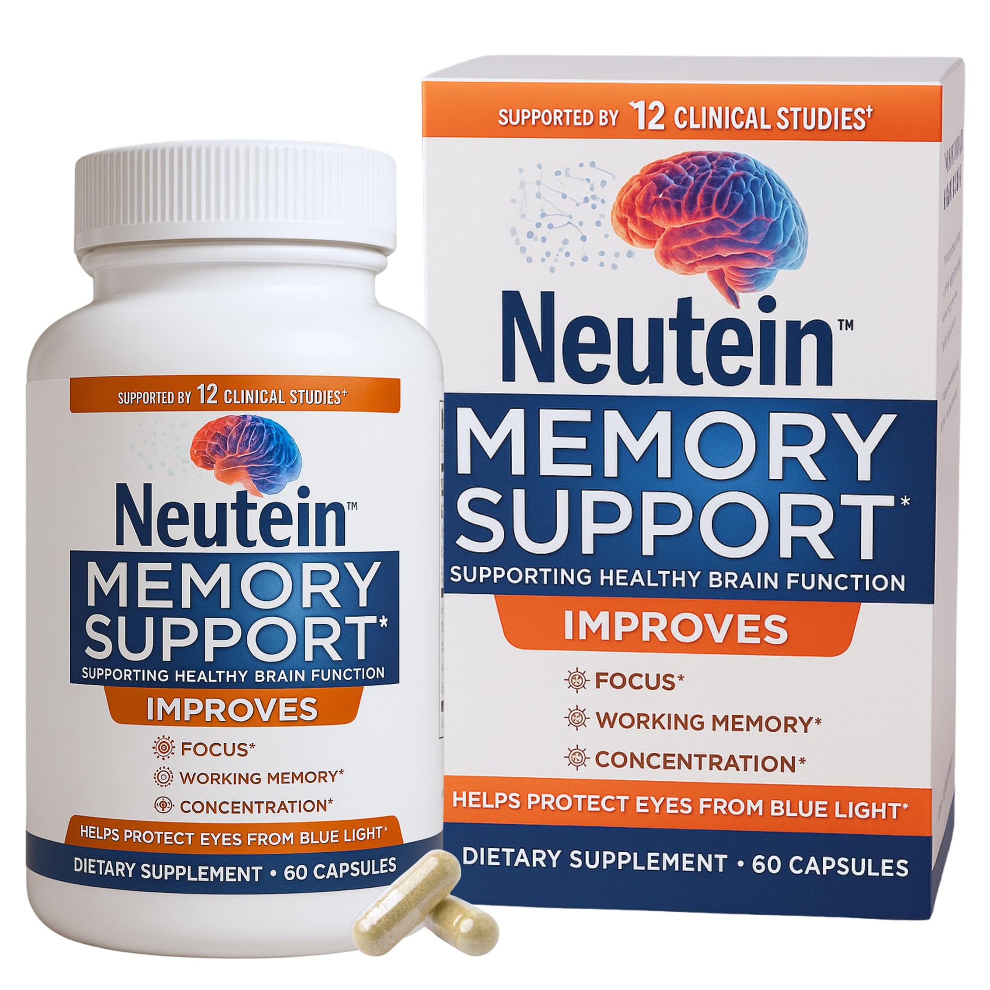 Neutein Natural Brain Booster for Memory, Concentration & Brain Health Capsules, 60 Count