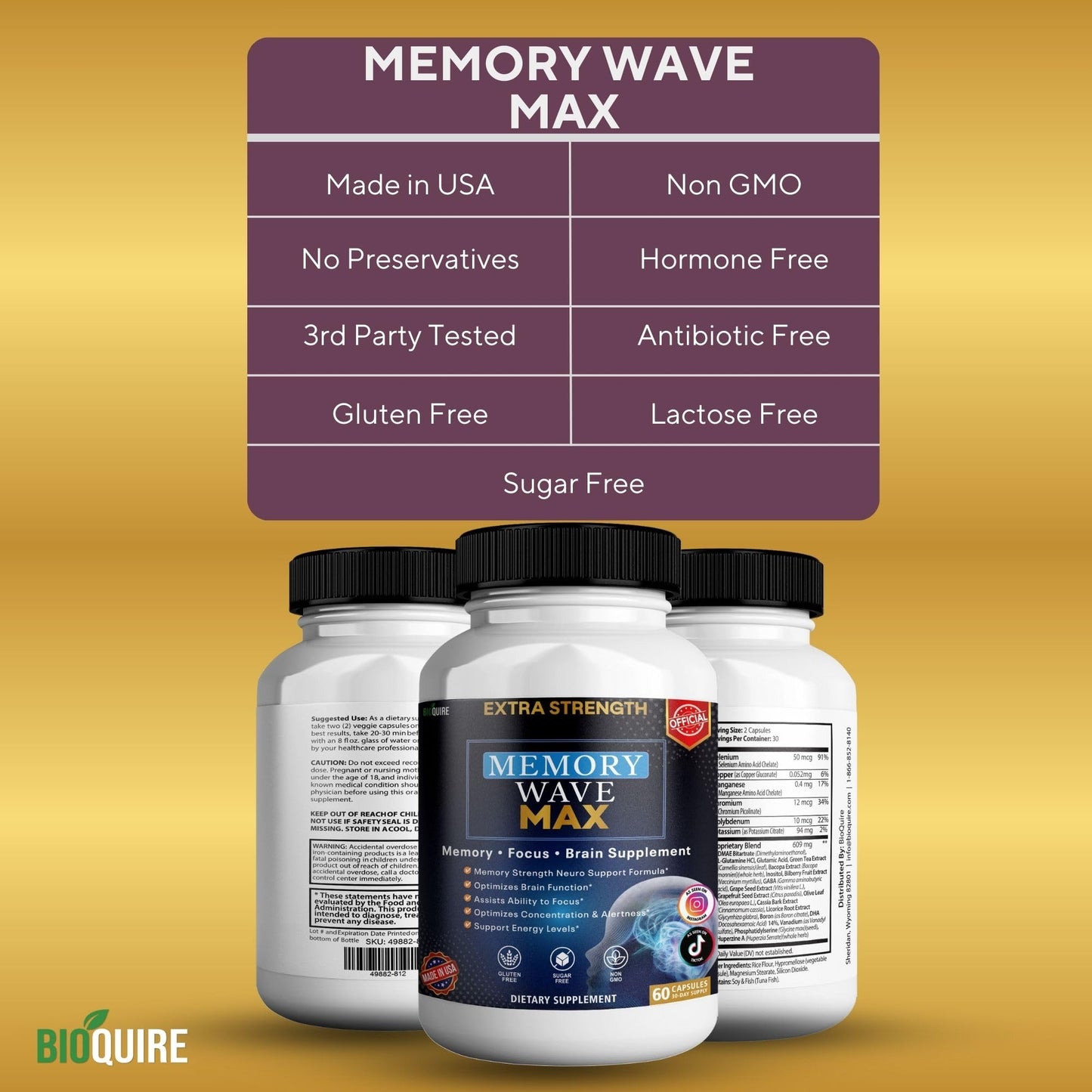BIOQUIRE Neuro Sharp Max Extra Strength Memory and Focus Supplement, 60 Capsules