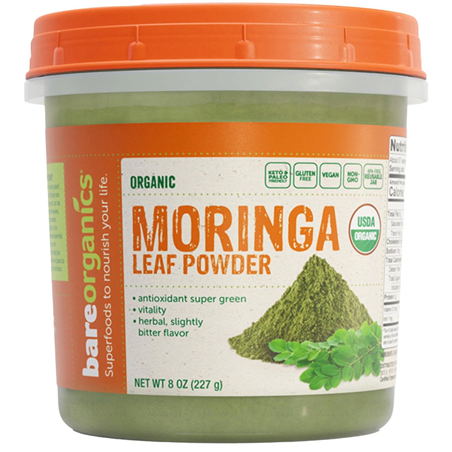 BareOrganics Moringa Leaf Superfood Powder, 8 Ounces