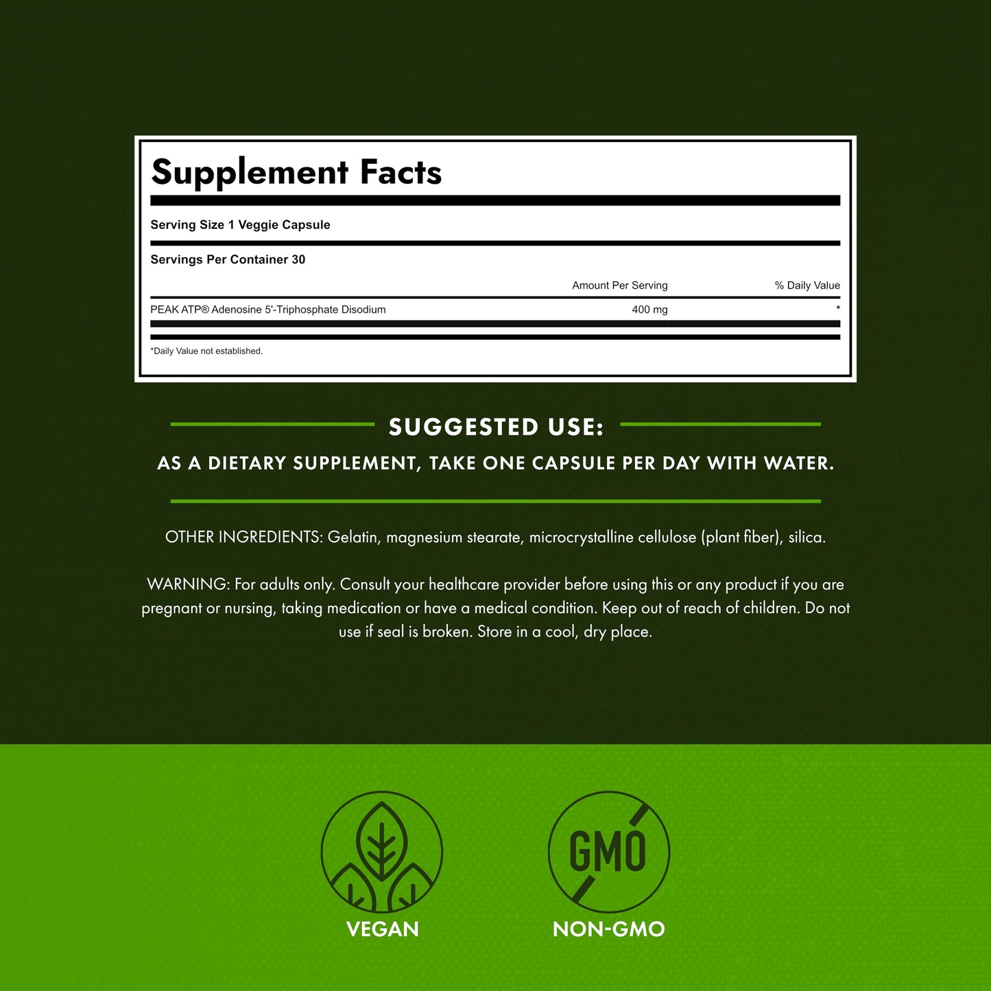 Swanson Maximum Strength Peak ATP Cellular Energy Supplement 400 mg Capsule, 30 Veggie Capsules