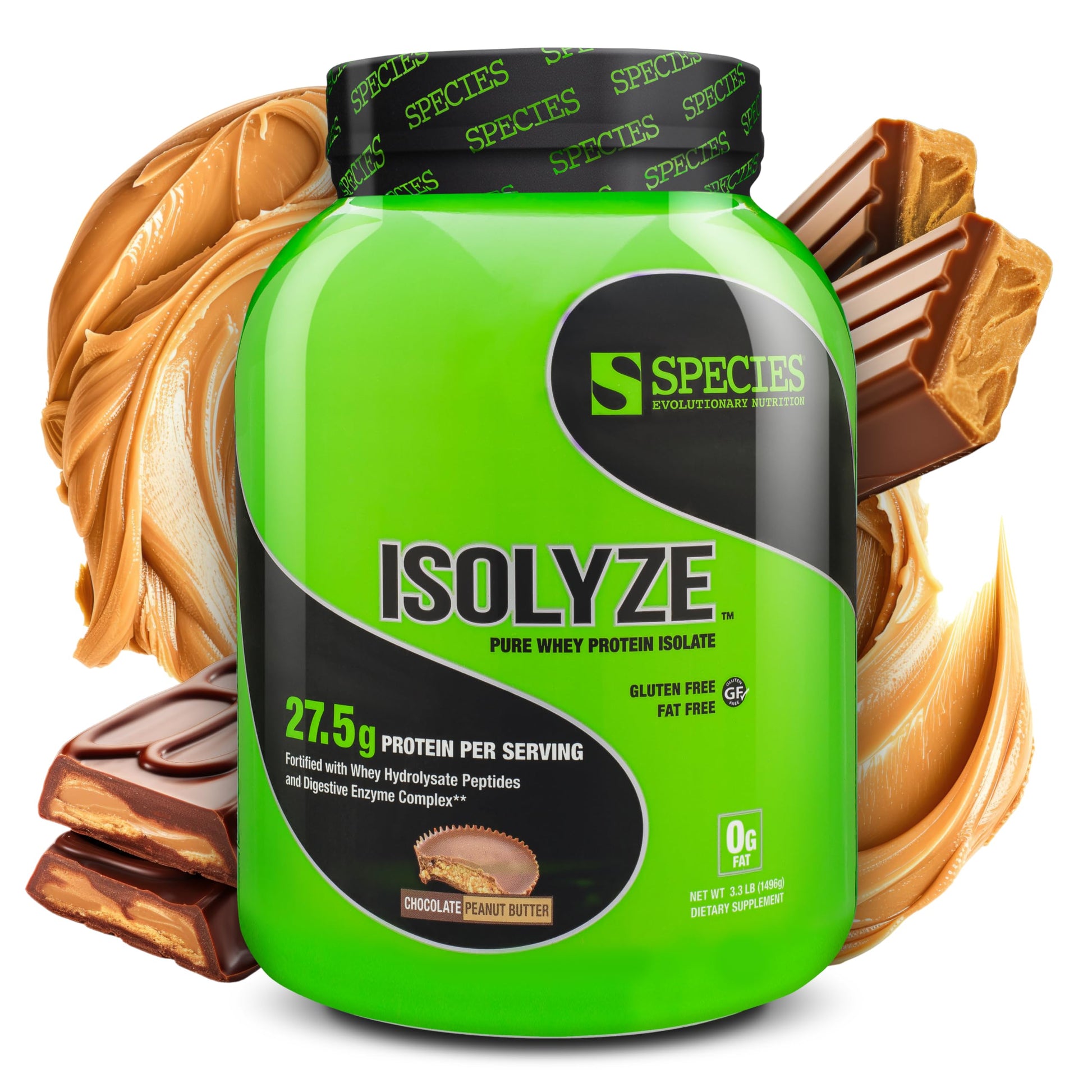 Species Nutrition Isolyze Whey Protein Powder, 100% Whey Isolate for Muscle Building, 27.5g Protein Per Scoop, No Sugar & Low Fat, 49.6 oz