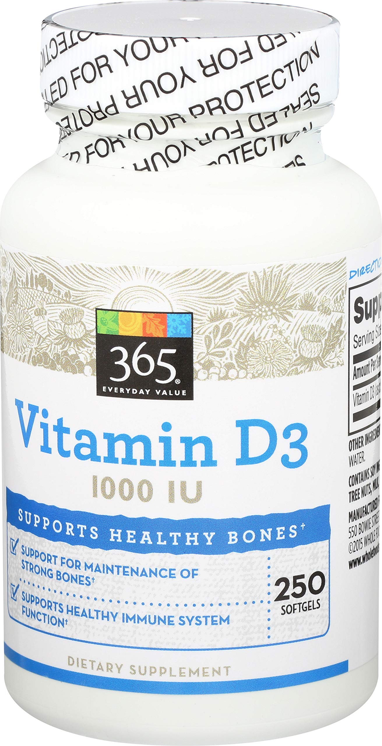 365 by Whole Foods Market Vitamin D3 1000 IU Capsule 250 Count
