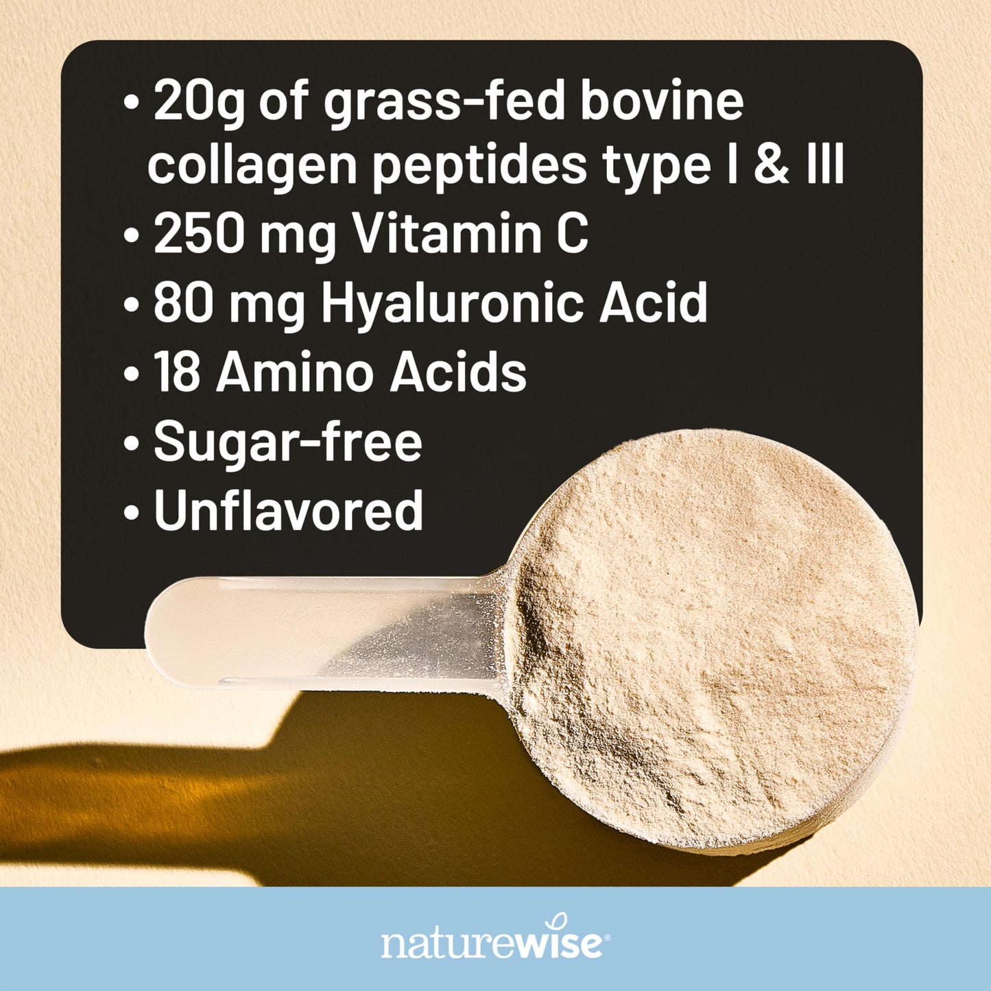 NatureWise Collagen Peptides Powder with Hyaluronic Acid and Vitamin C - Unflavored Collagen Peptides for Women & Men - Type I & III for Hair, Skin & Nails - Sugar, Gluten & Dairy Free - 30 Servings