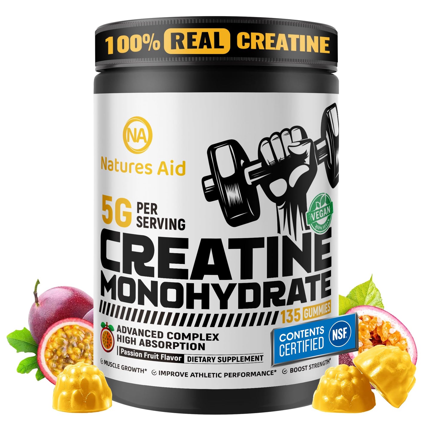 Natures Aid Creatine Monohydrate Gummies 135 Count