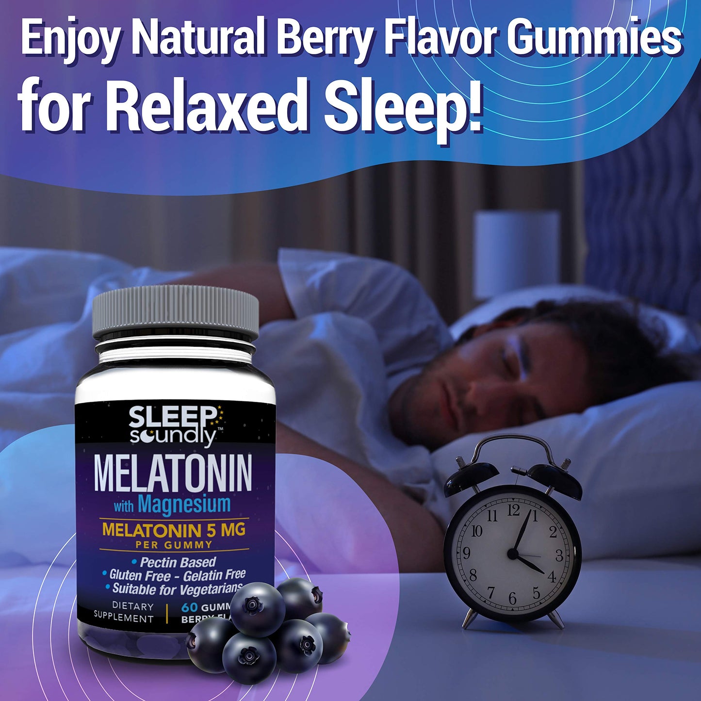 Sleep Soundly Melatonin and Magnesium Gummies 60 Count