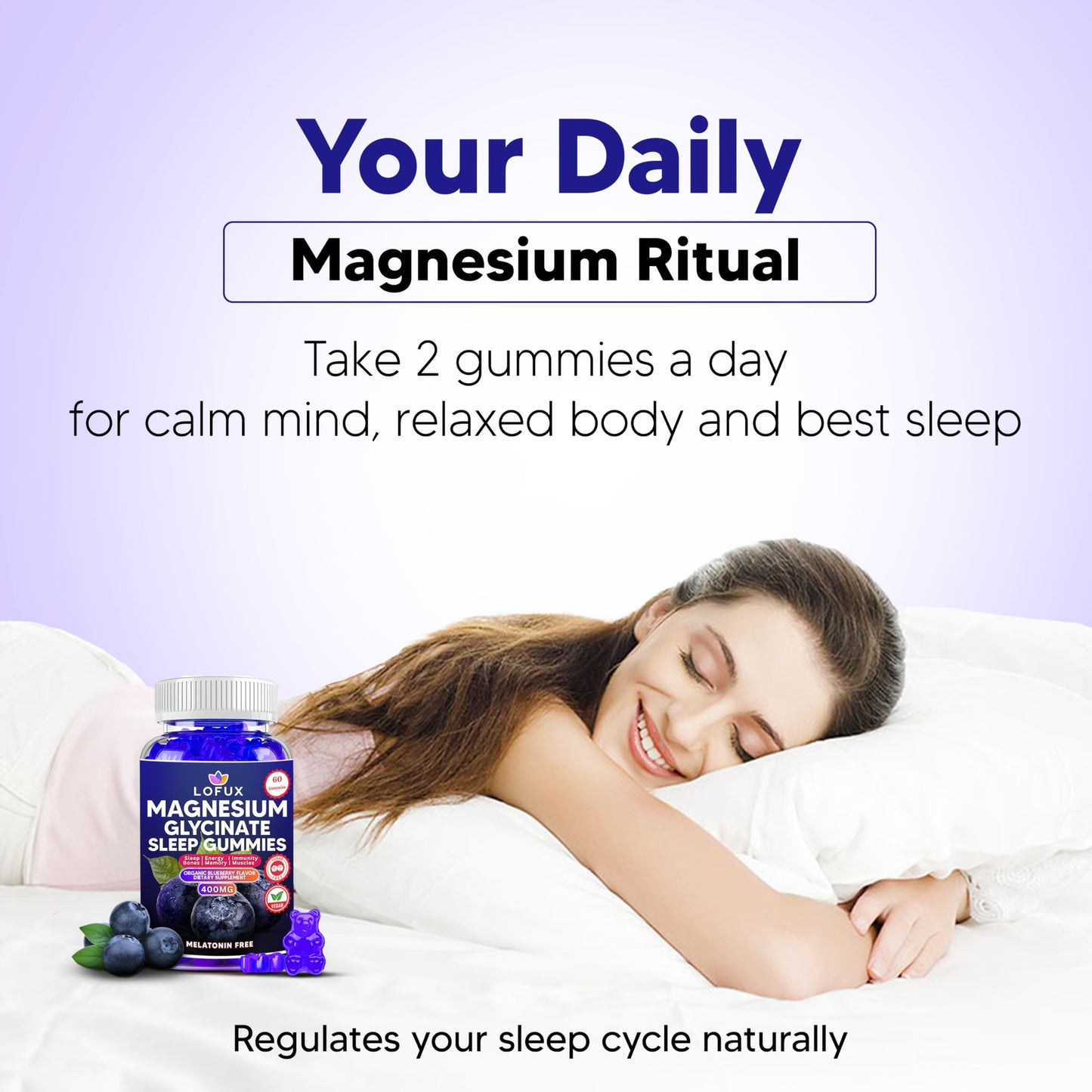 Lofux Magnesium Glycinate Gummies 400mg Gummy, 60 Ct