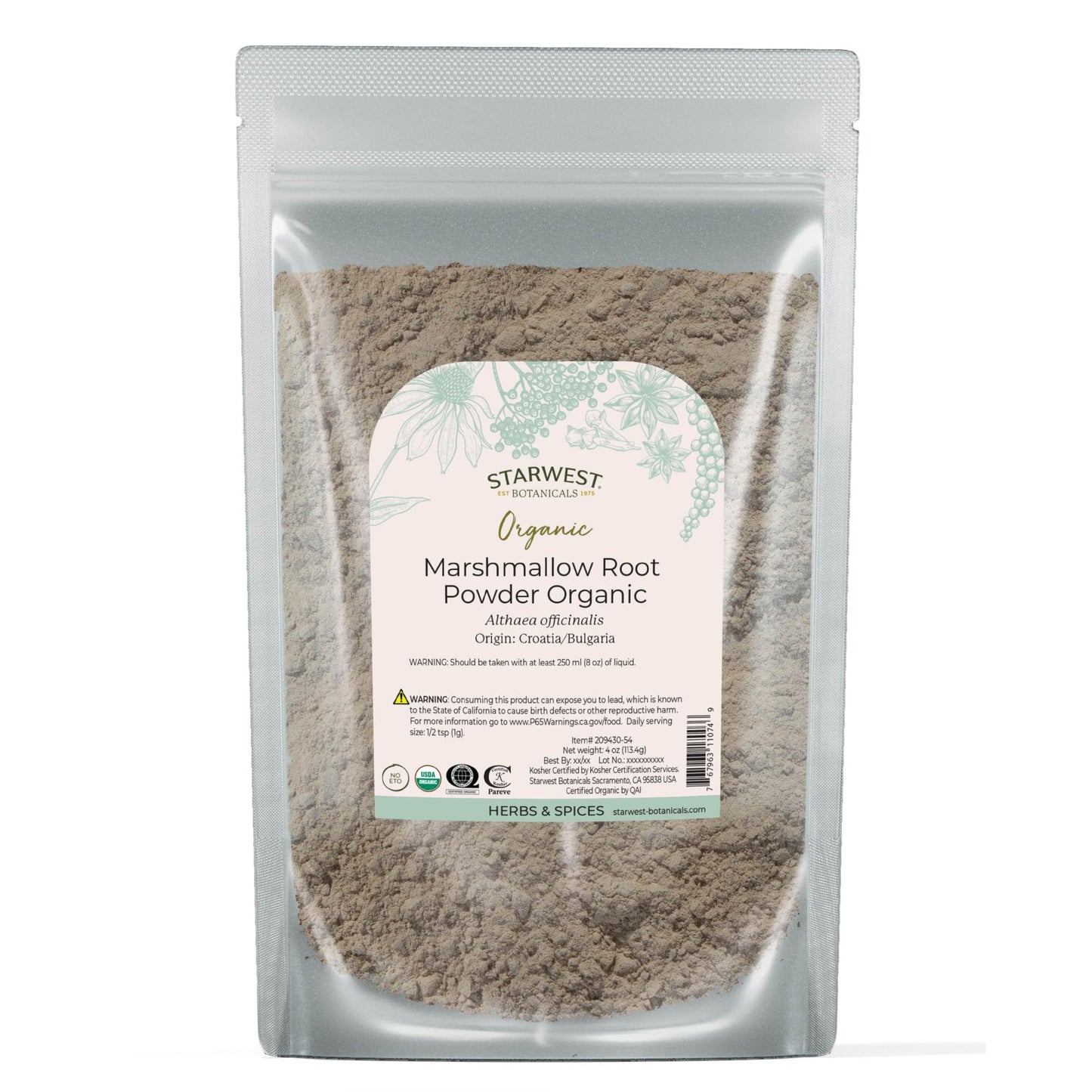 Starwest Botanicals Organic Marshmallow Root Powder, 4 oz