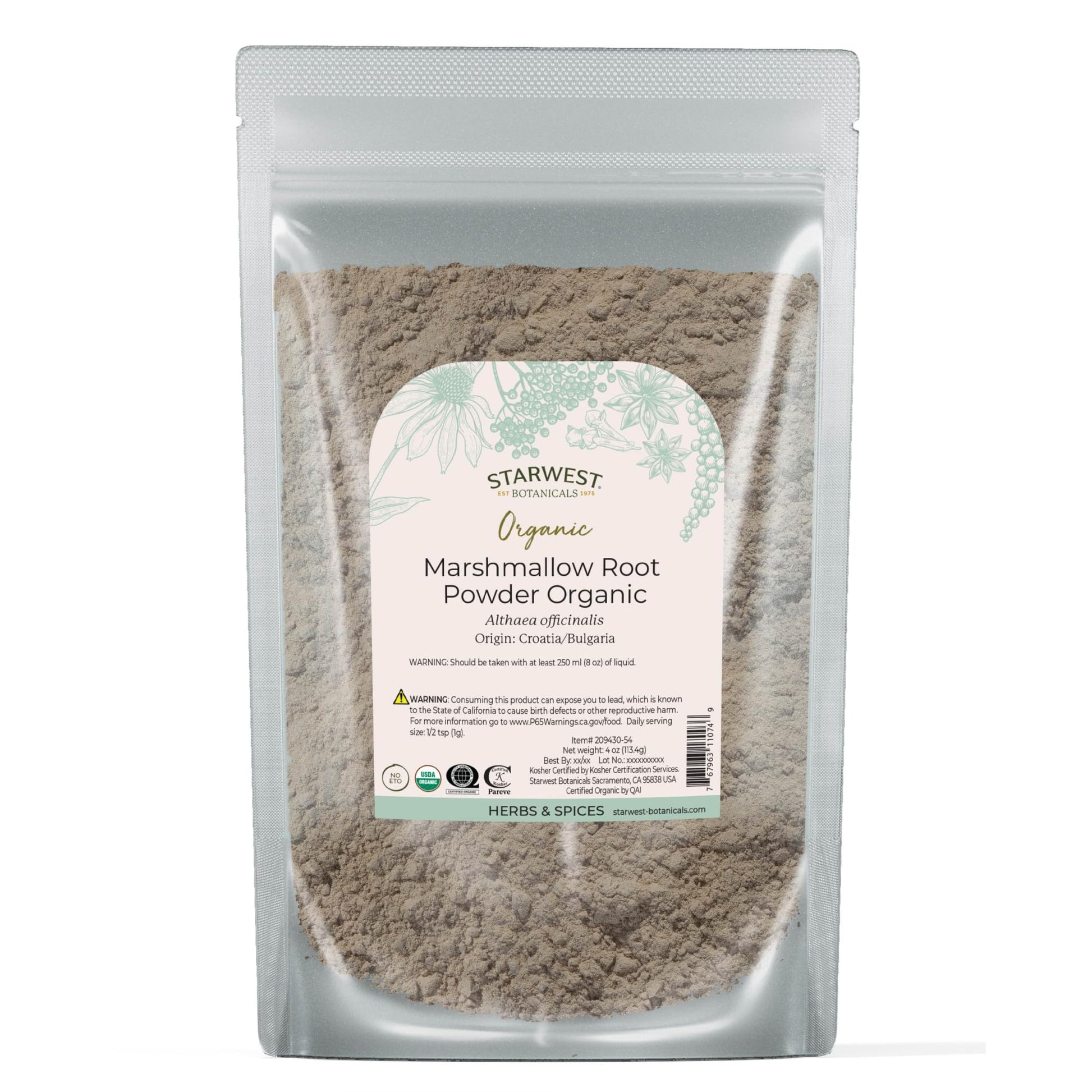 Starwest Botanicals Organic Marshmallow Root Powder, 4 oz