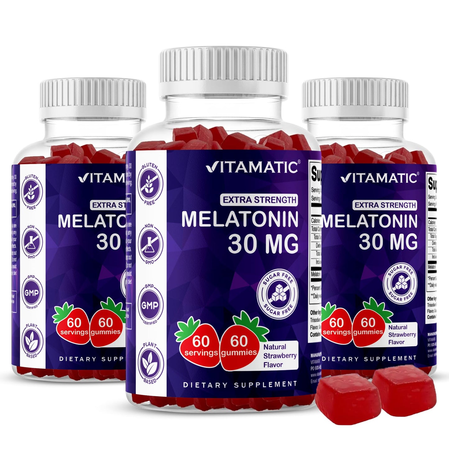 Vitamatic Sugar Free Melatonin 30mg per Gummy, 60 Count