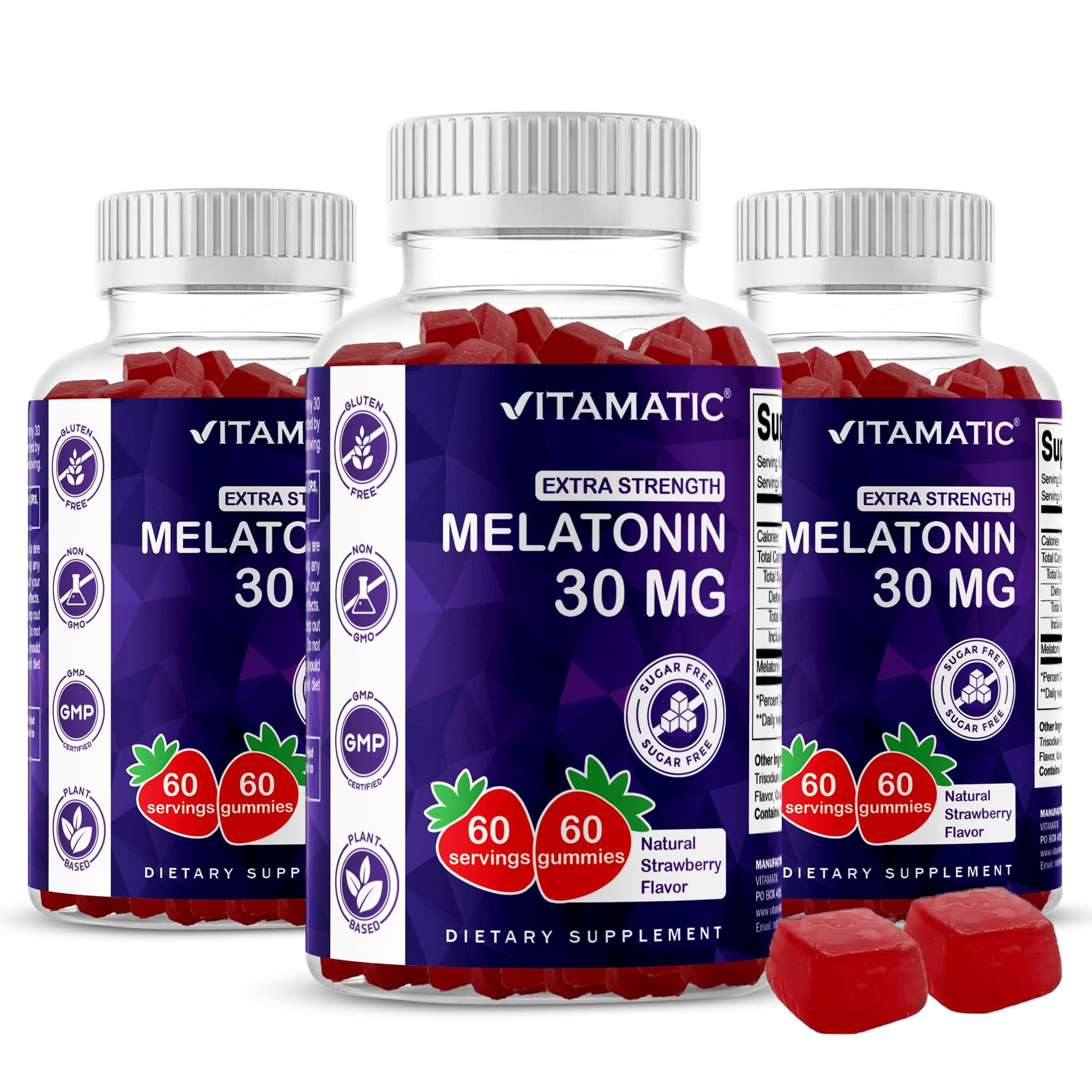Vitamatic Sugar Free Melatonin 30mg per Gummy, 60 Count