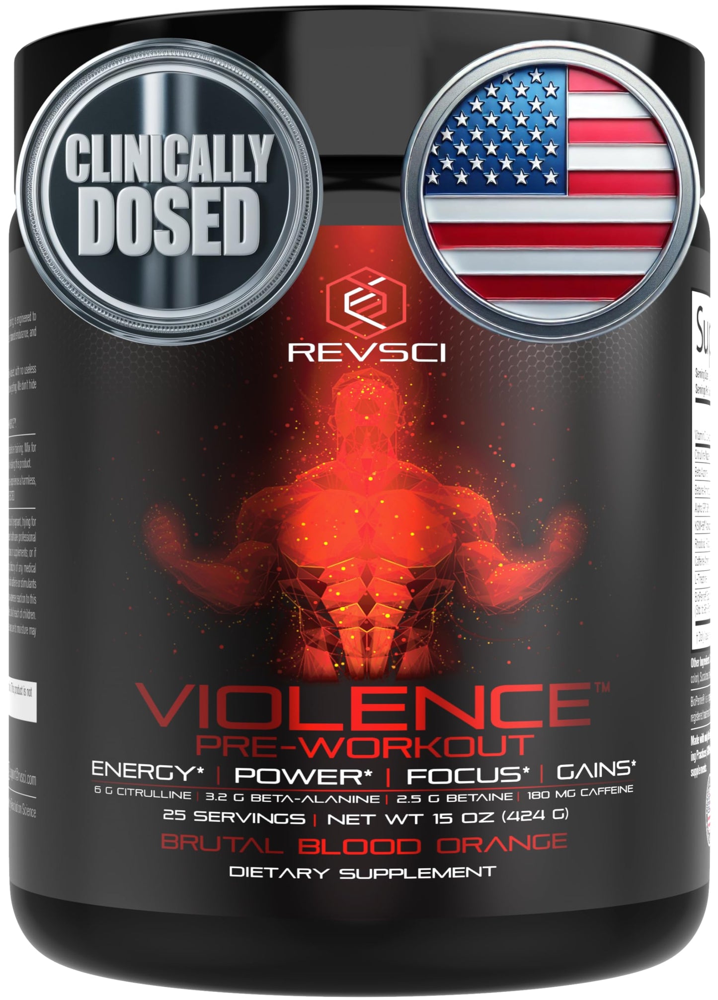 Revolution Science Violence Pre Workout Powder Clinically Dosed Powder 15 Servings