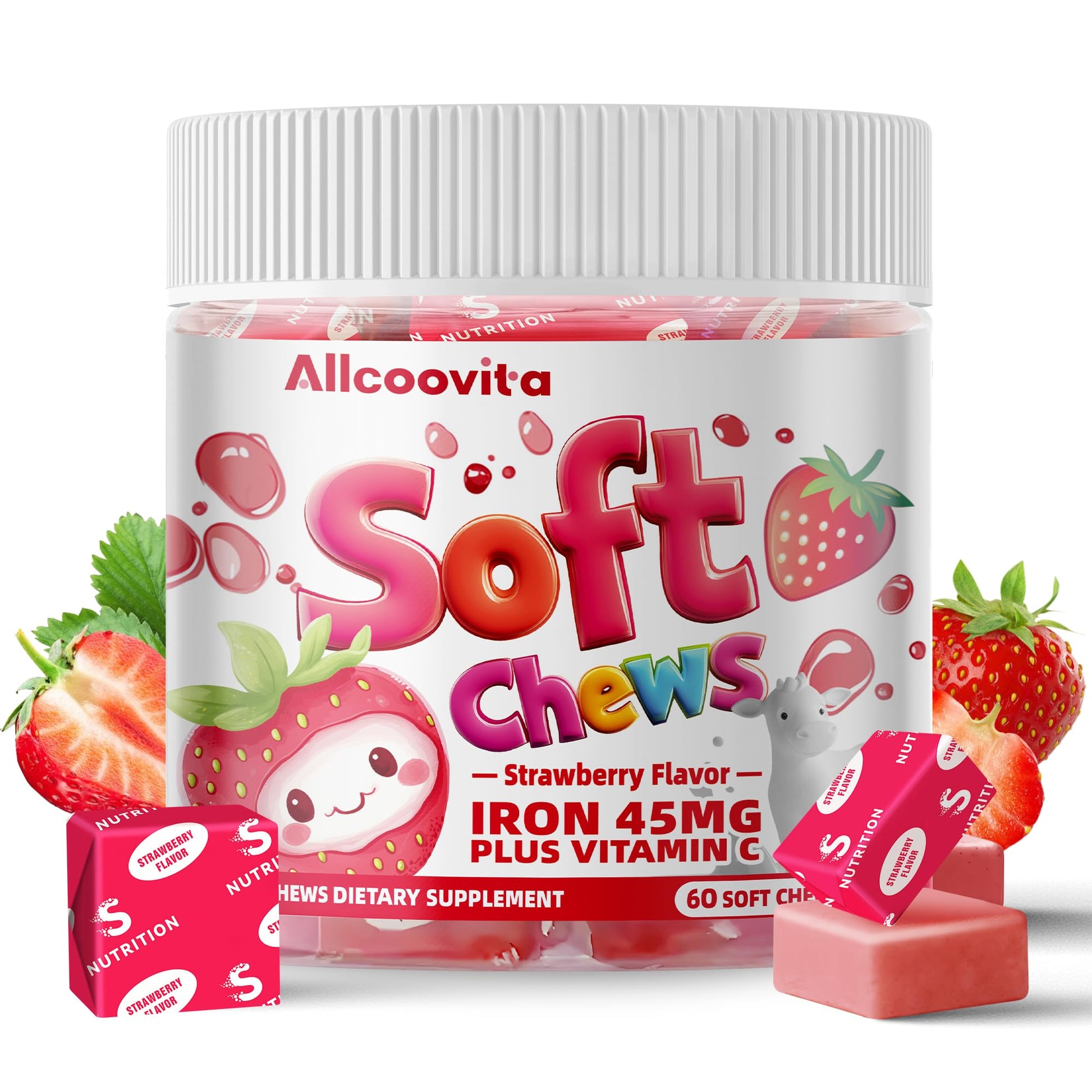 Allcoovita Iron Soft Chews with Vitamin C 60 Count