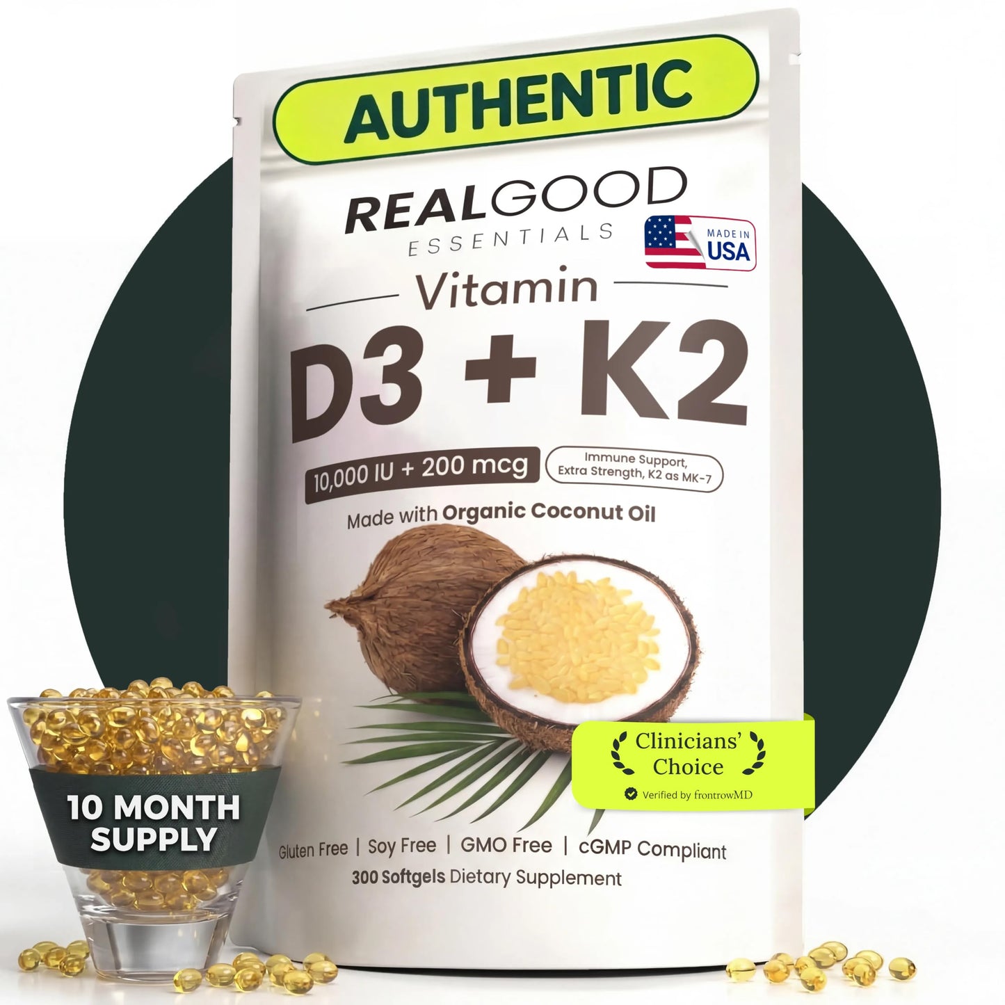 RealGood Essentials Vitamin D3 K2 Softgel 300