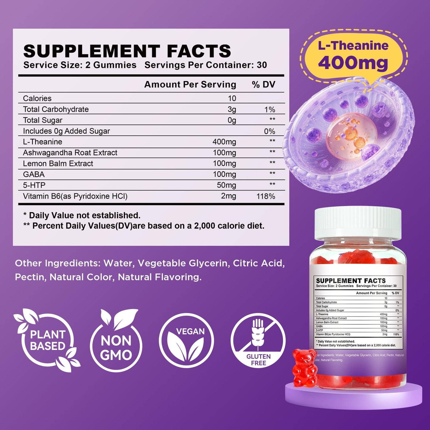 Feelherbs Ashwagandha L-Theanine Gummies 400mg, 60 Count