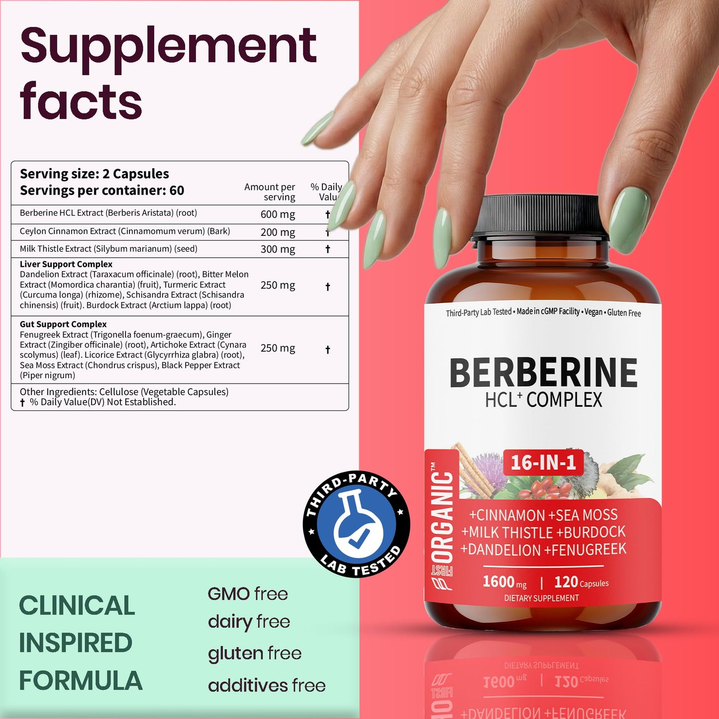 FIRSTORGANIC Premium Berberine Complex Capsules 120 Count