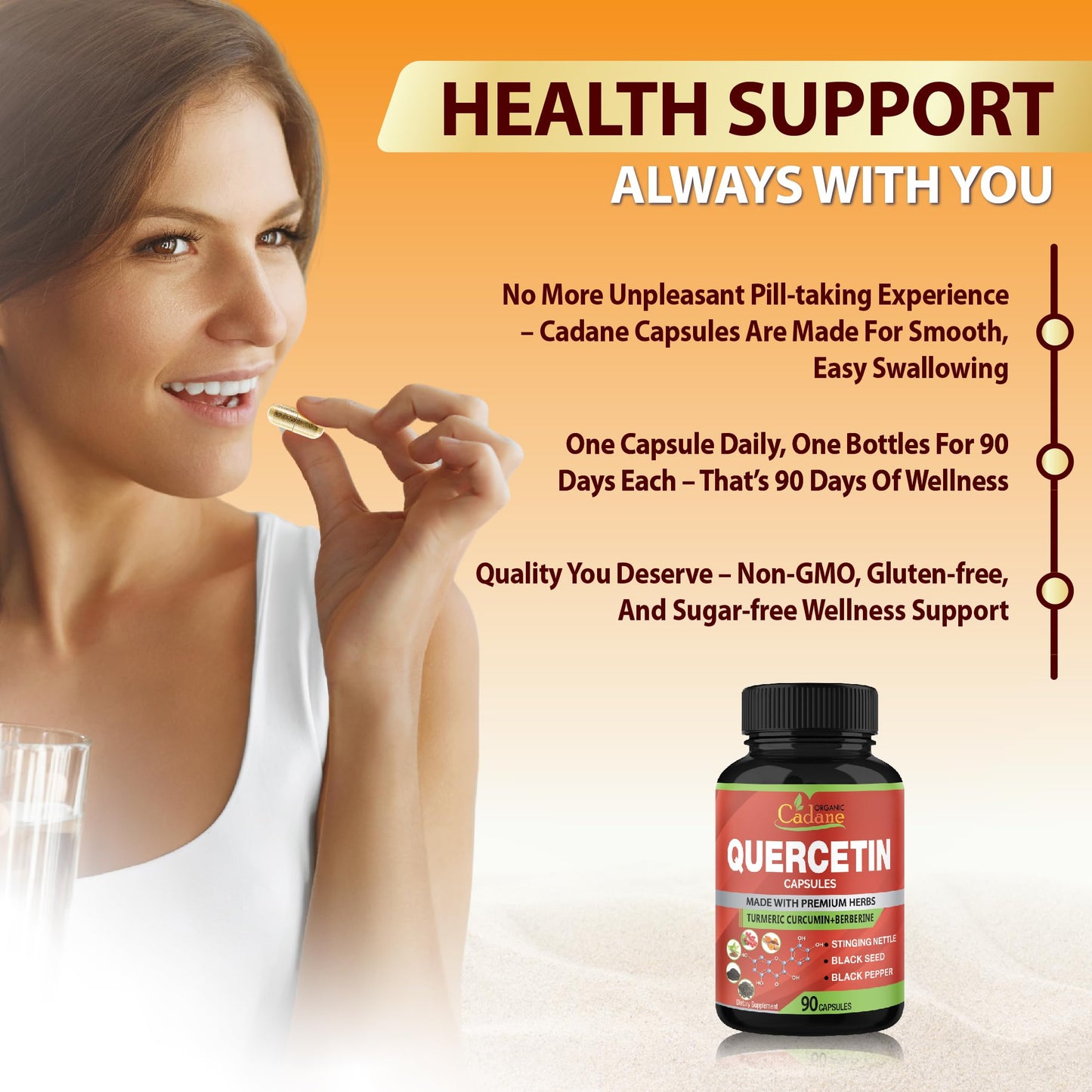 Organic Cadane Quercetin Extract Capsules 90 Count