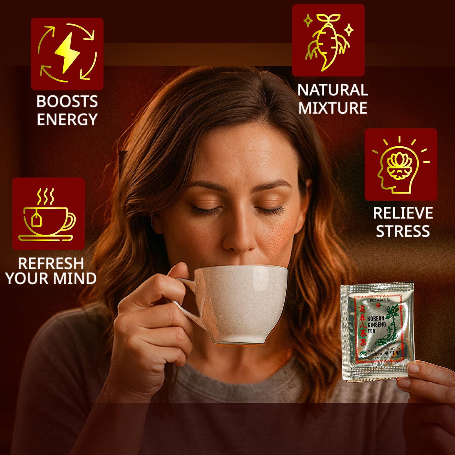 The Joah Korean Ginseng Tea - Caffeine Free, Single-Serve Powder, 10.58