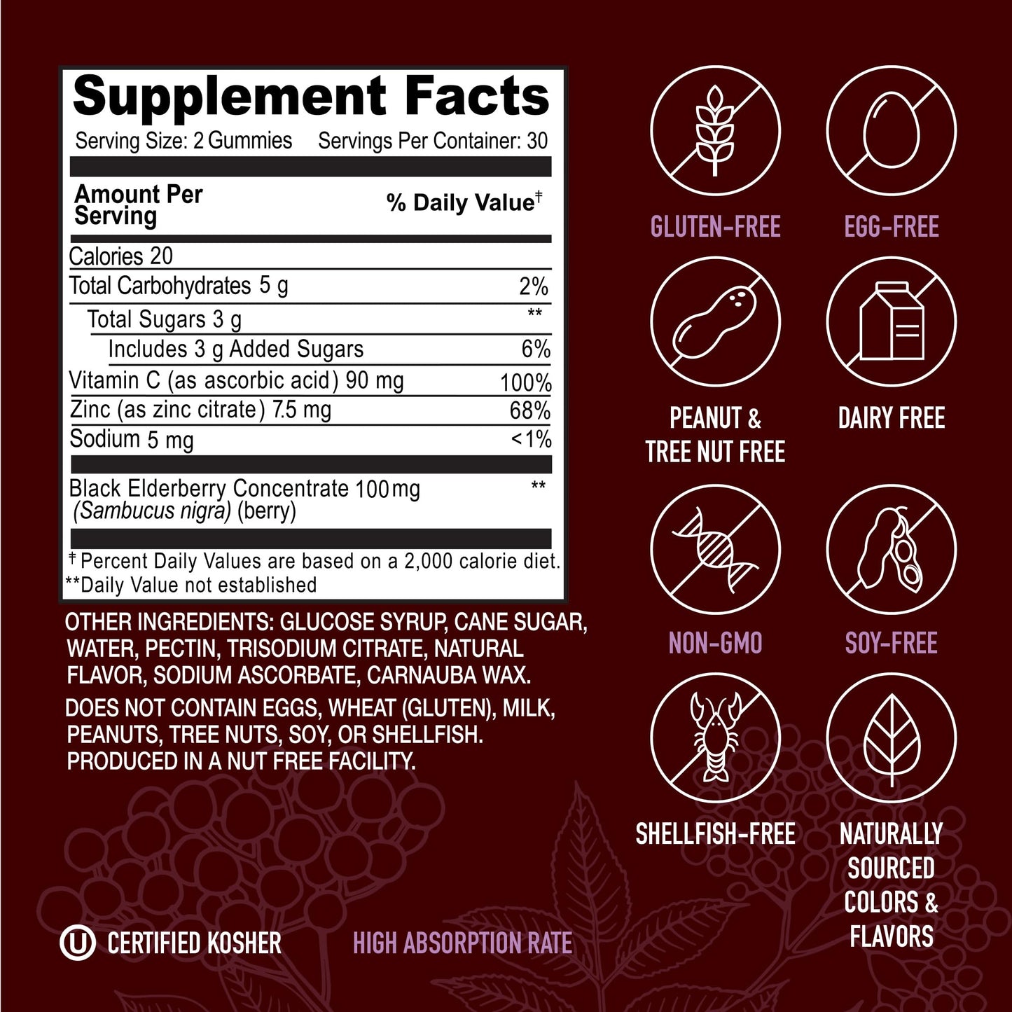 YUM-V'S Strong Earth Elderberry Gummies 60 Count