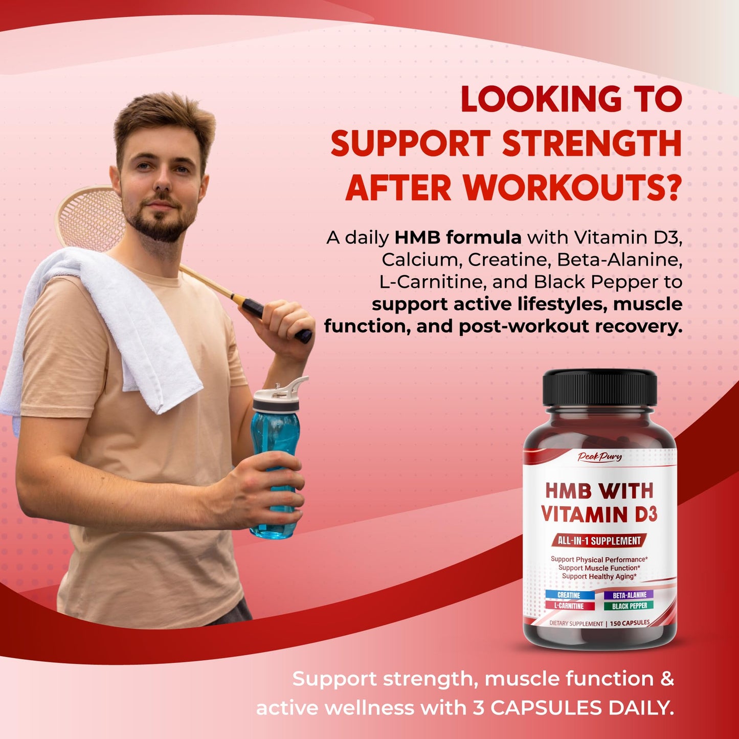 PEAKPURY Ultra HMB with Vitamin D3 6000 IU, 150 Capsules
