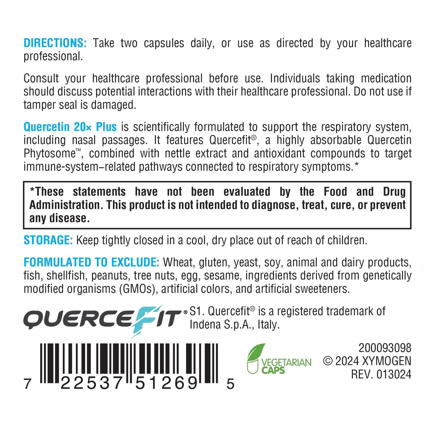 XYMOGEN Quercetin 20× Plus - Quercetin Phytosome Supplement for Immune & Respiratory Support - With Vitamin C & Nettle Leaf Capsules, 60 Count