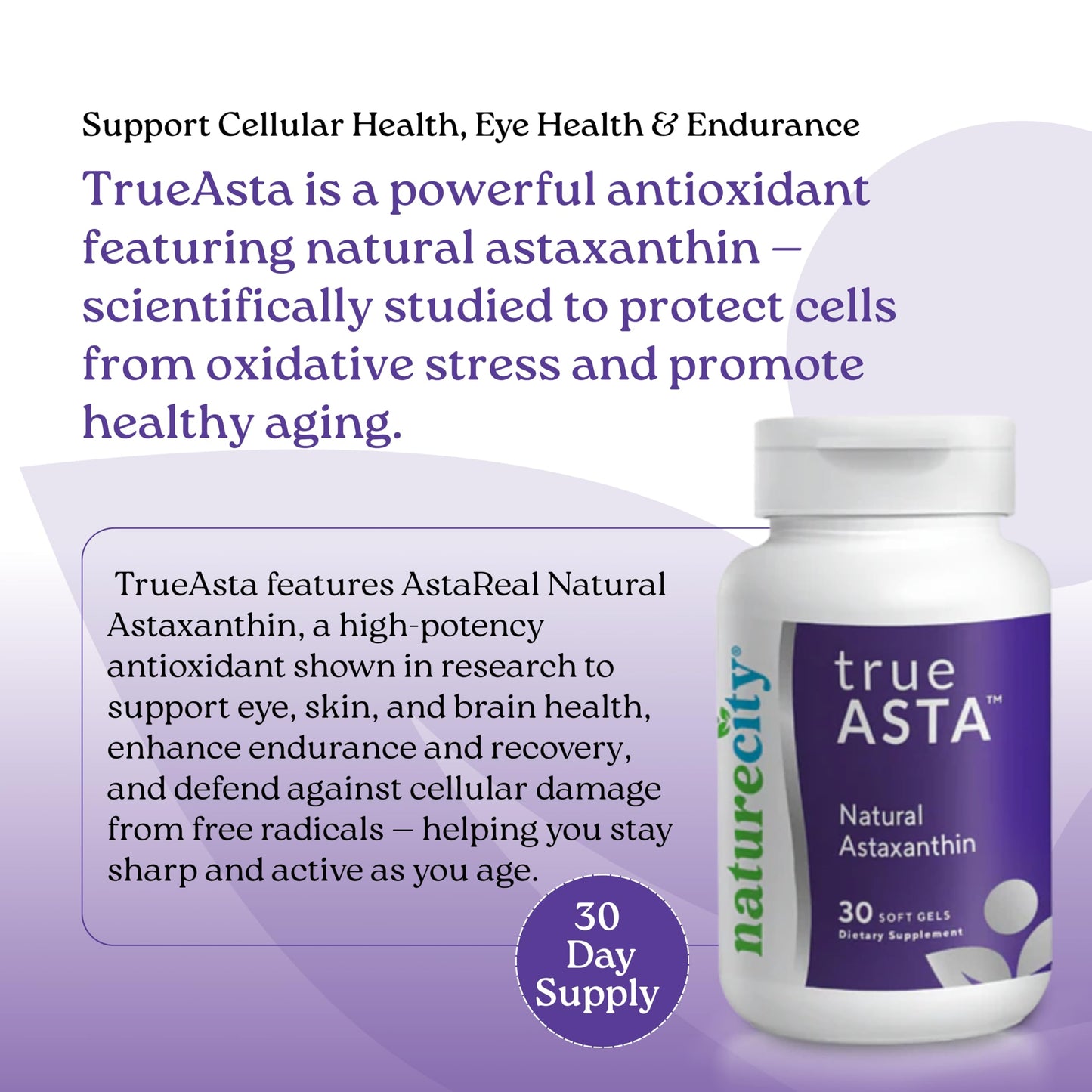 NatureCity TrueAsta 6mg Astaxanthin Supplement Softgels, 30 Count
