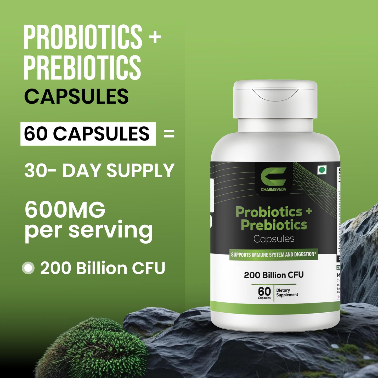 CHARMSVEDA Probiotics + Prebiotics Capsules 60 Capsules