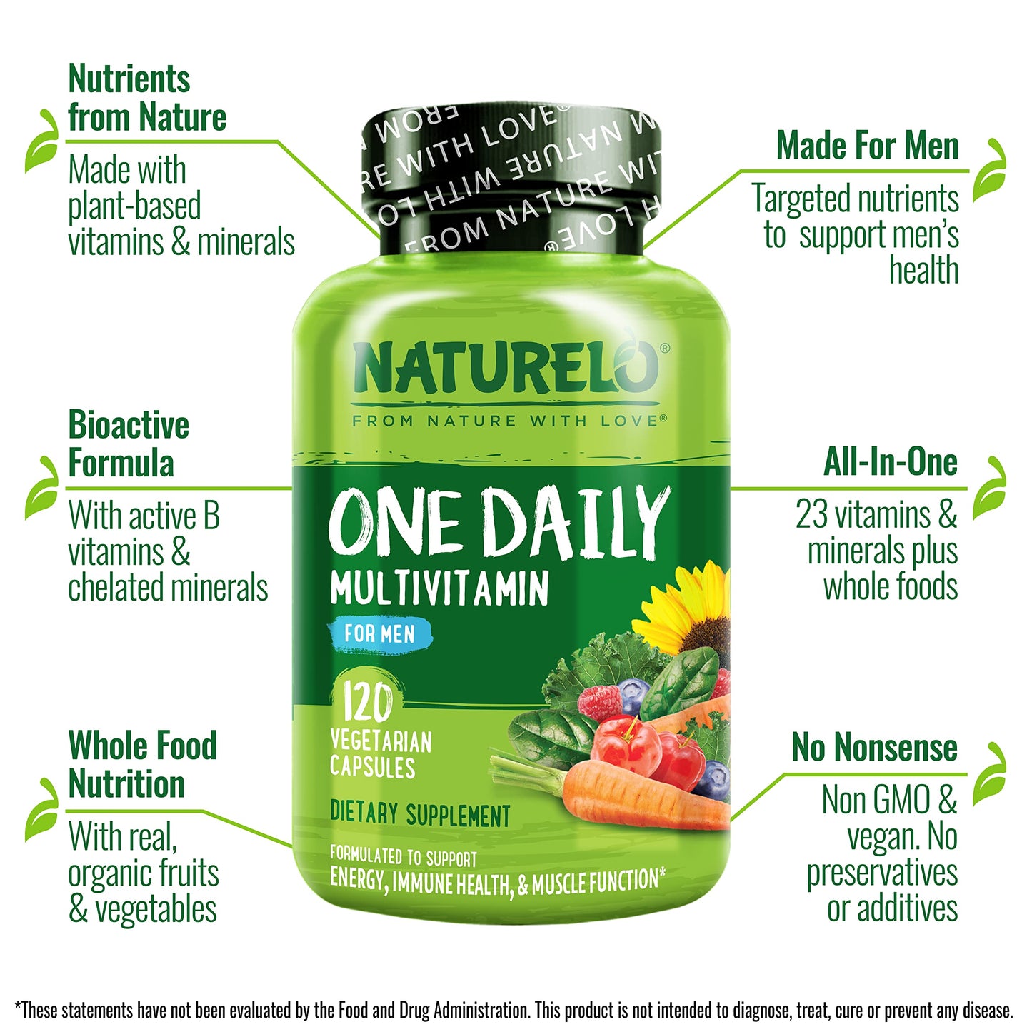 NATURELO Men's Multivitamin One Daily Multivitamin for Men, Capsule, 120 Count