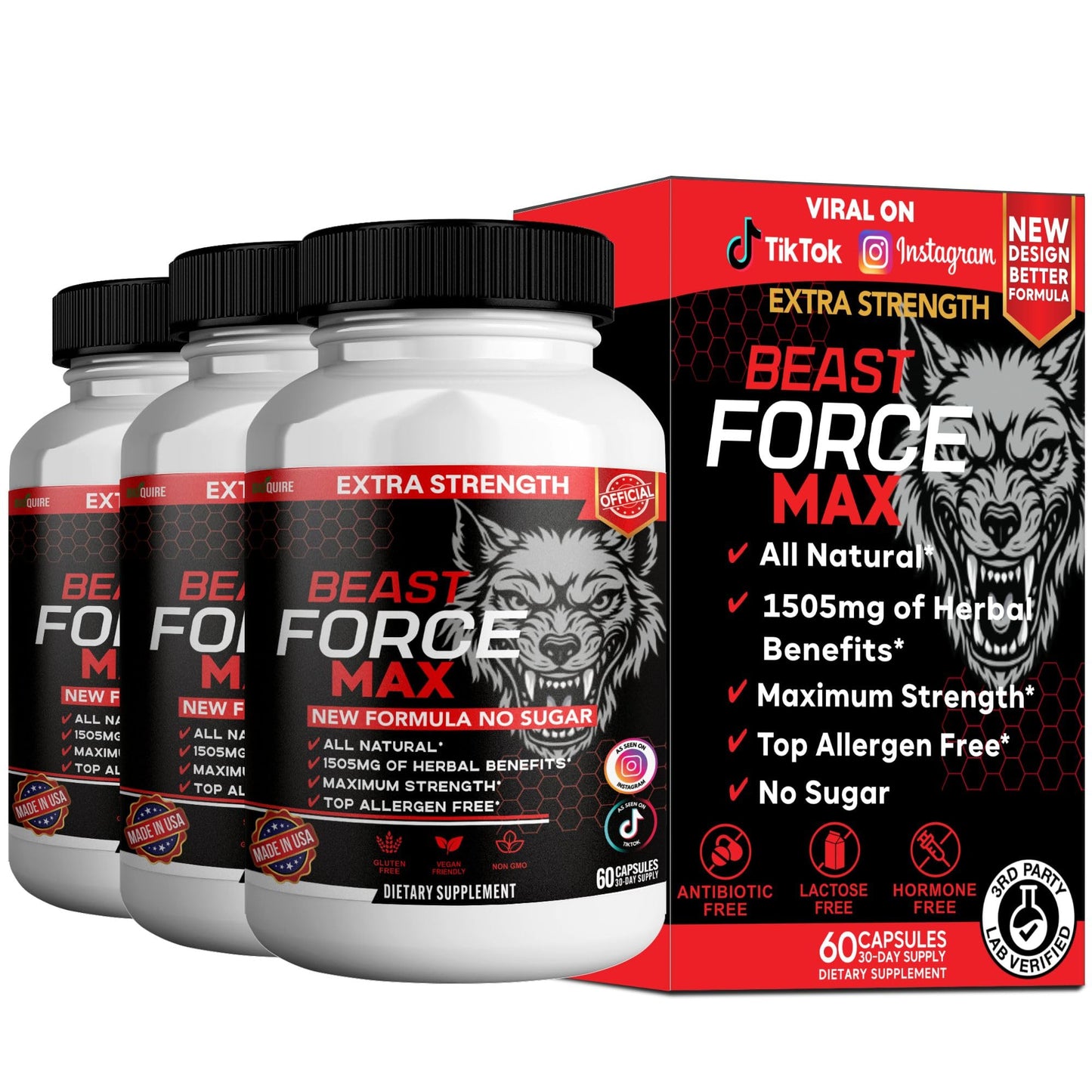 BIOQUIRE Beast Force Max Extra Strength Maca Root Complex, 60 Capsules