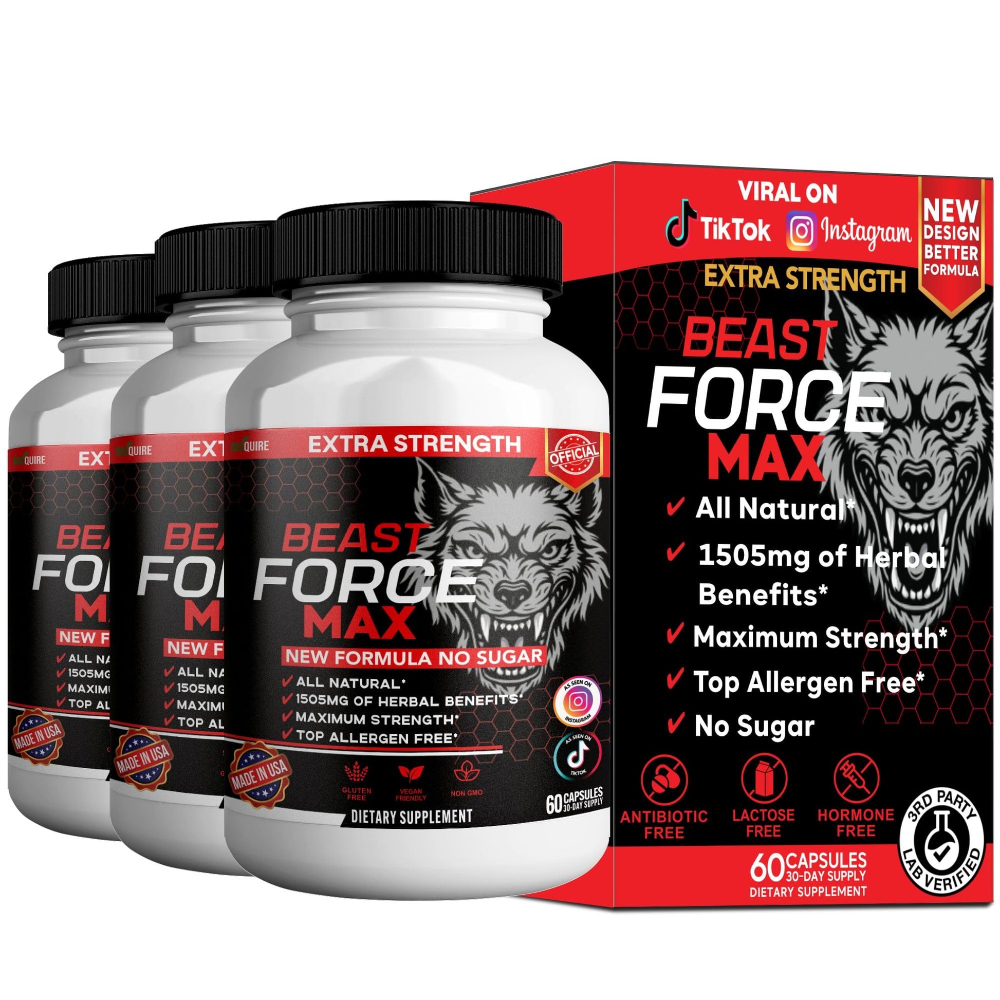 BIOQUIRE Beast Force Max Extra Strength Maca Root Complex, 60 Capsules