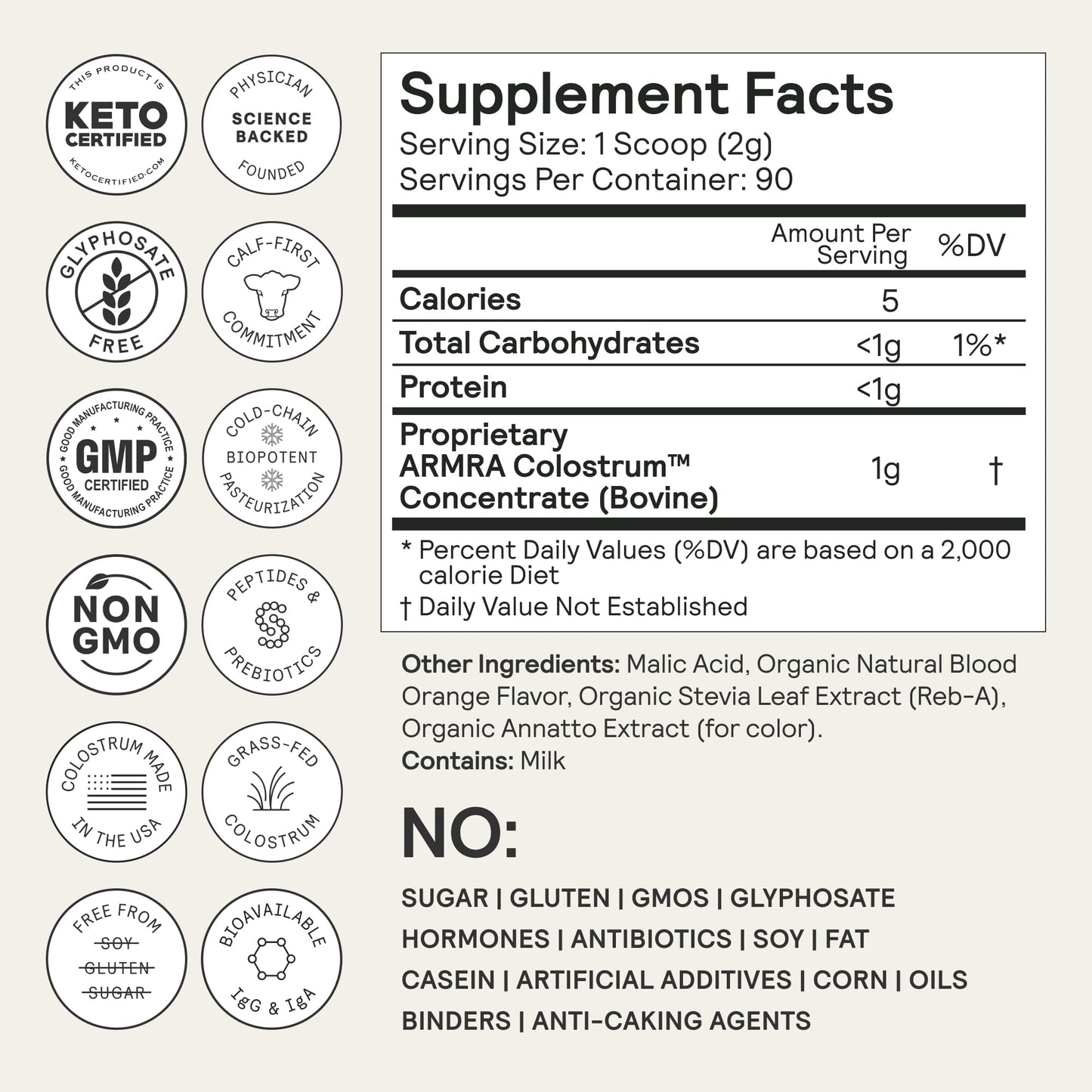 ARMRA Colostrum Powder Blood Orange, 90 Servings
