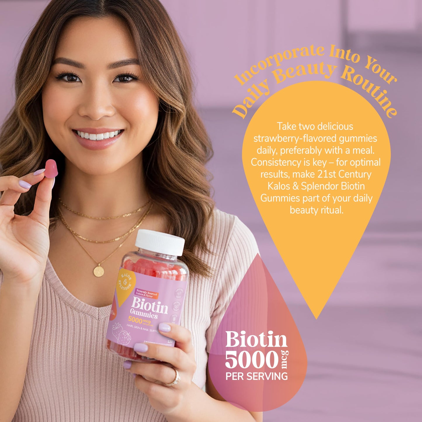 21st Century Kalos and Splendor Biotin 5000 mcg Gummy, 120 Count