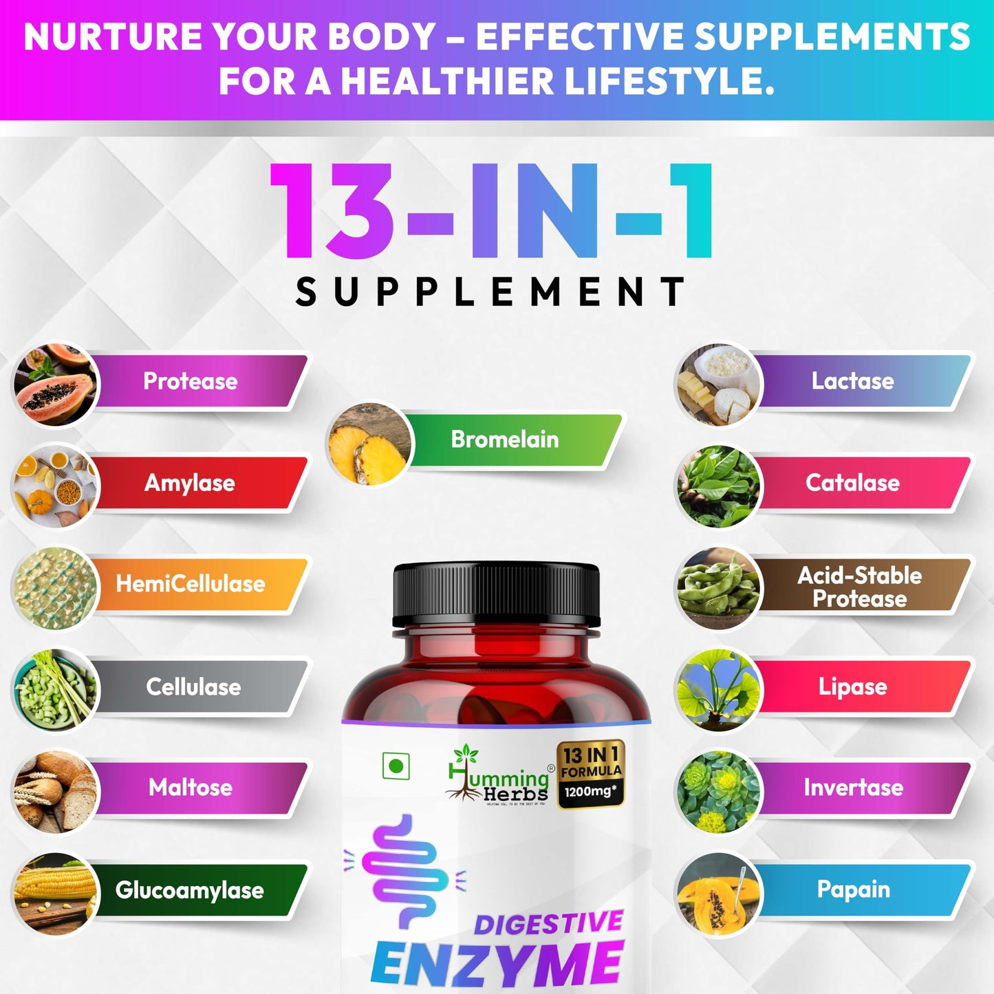 Humming Herbs Digestive Enzyme Capsules 90 Count