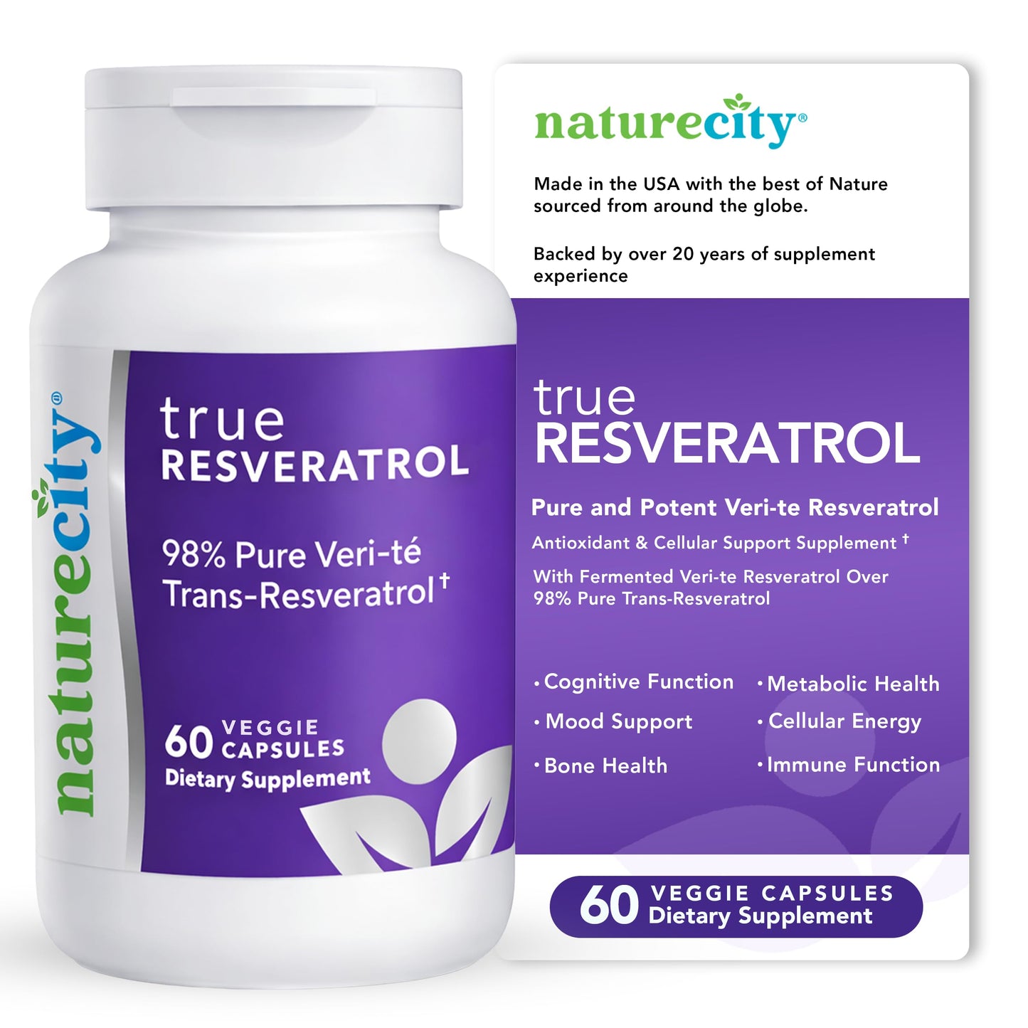 NatureCity TrueResveratrol Resveratrol Supplement & Anti-Aging Support 60 Capsules