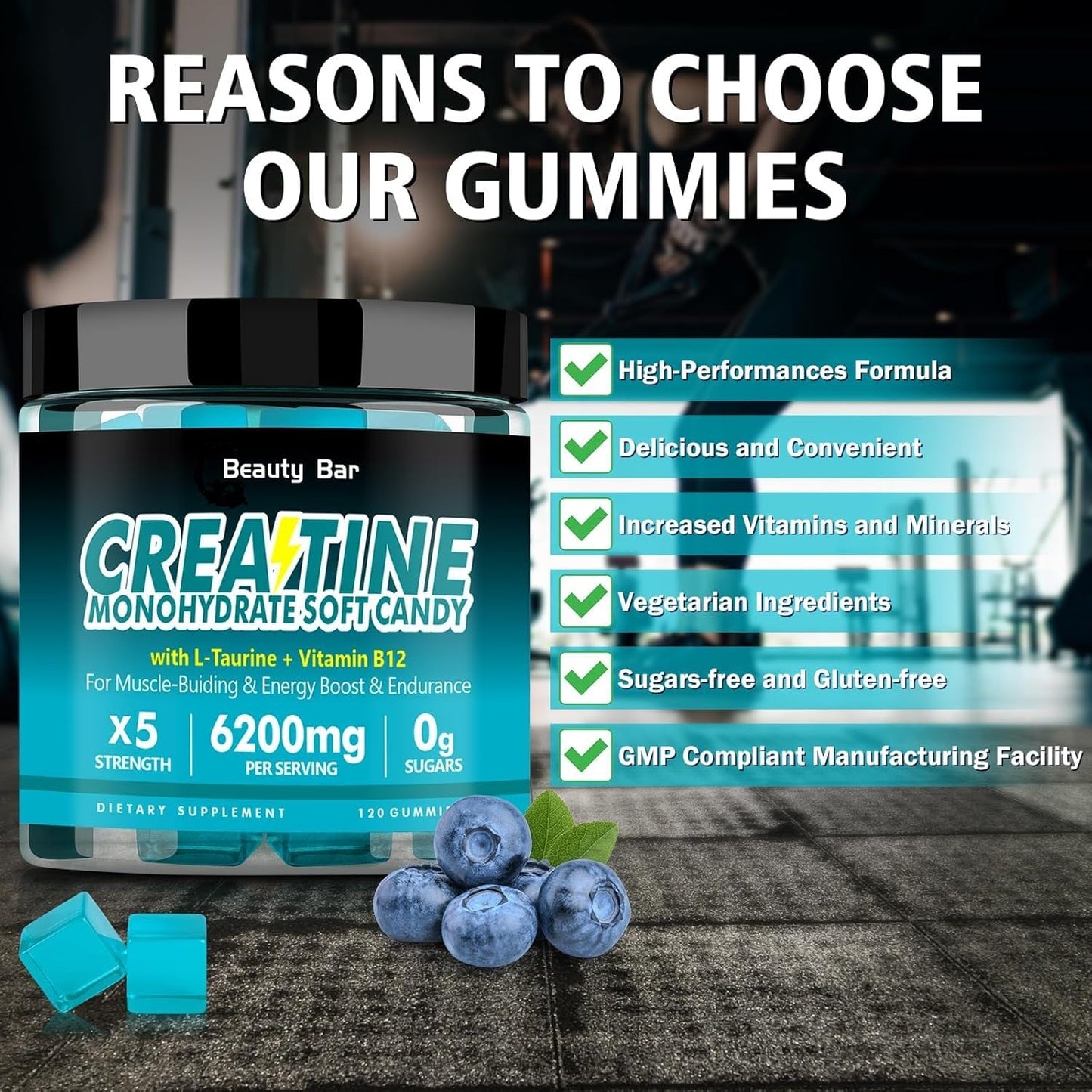 Beauty Bar Creatine Monohydrate Gummies, 120 Count