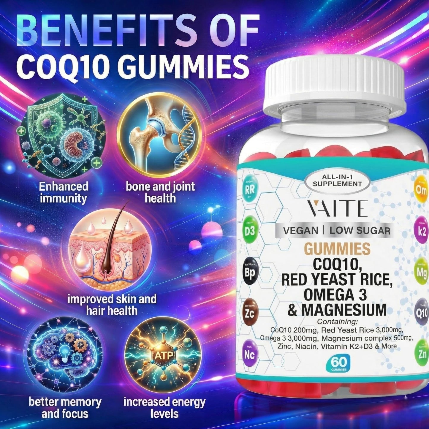 VAITE CoQ10 200mg Gummies, 60 Gummies