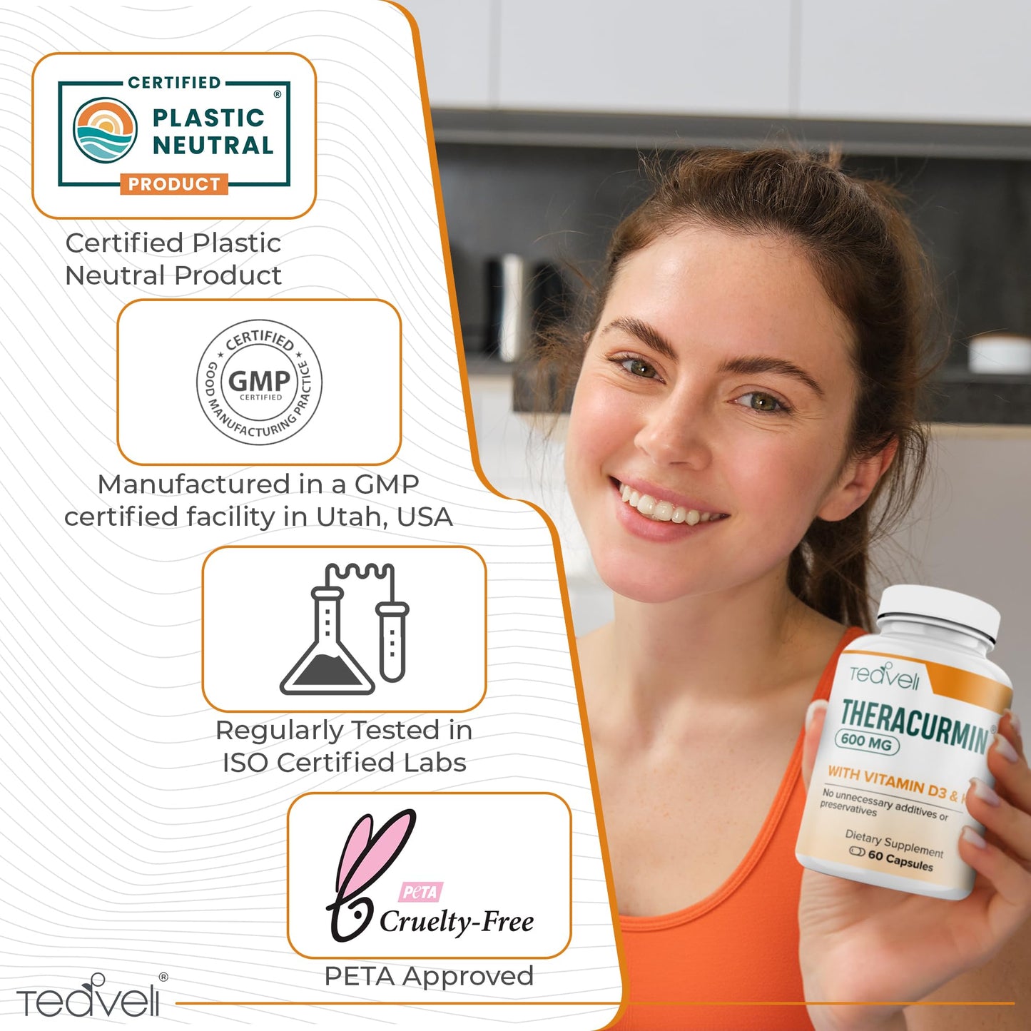 Teaveli Theracurmin Turmeric Curcumin Supplement – Advanced Joint, Bones and Muscle Support with Vitamin D3 & K2 (MK-7), 600mg Theracurmin, No Stearates, Clean Label, 60 Capsules