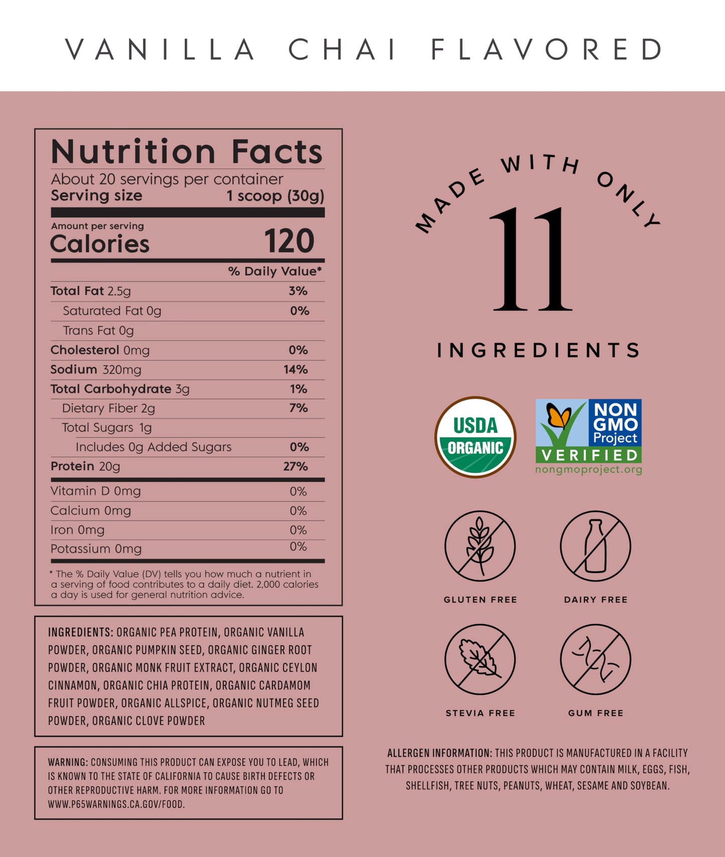 Truvani Vegan Pea Protein Powder Vanilla Chai, 20 Servings