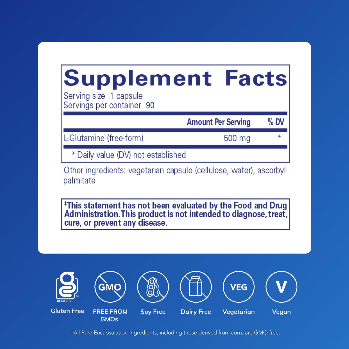 Pure Encapsulations L-Glutamine 500 mg Capsules, 90 Count