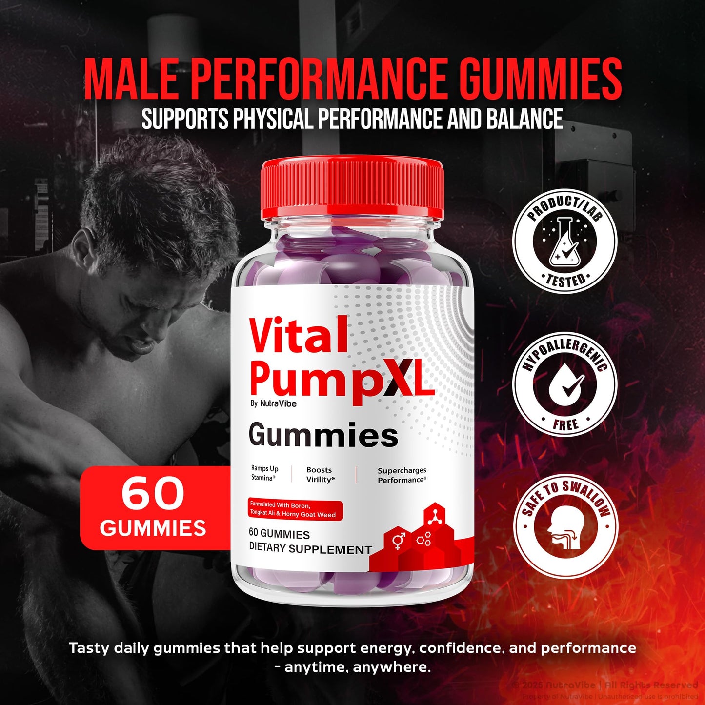NutraVibe Vital Pump XL Testo Gummies, 60 Count