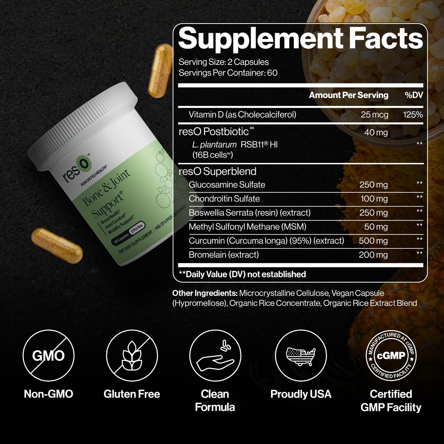 ResBiotic Bone & Joint Postbiotic for Women & Men Capsules, 60 Count