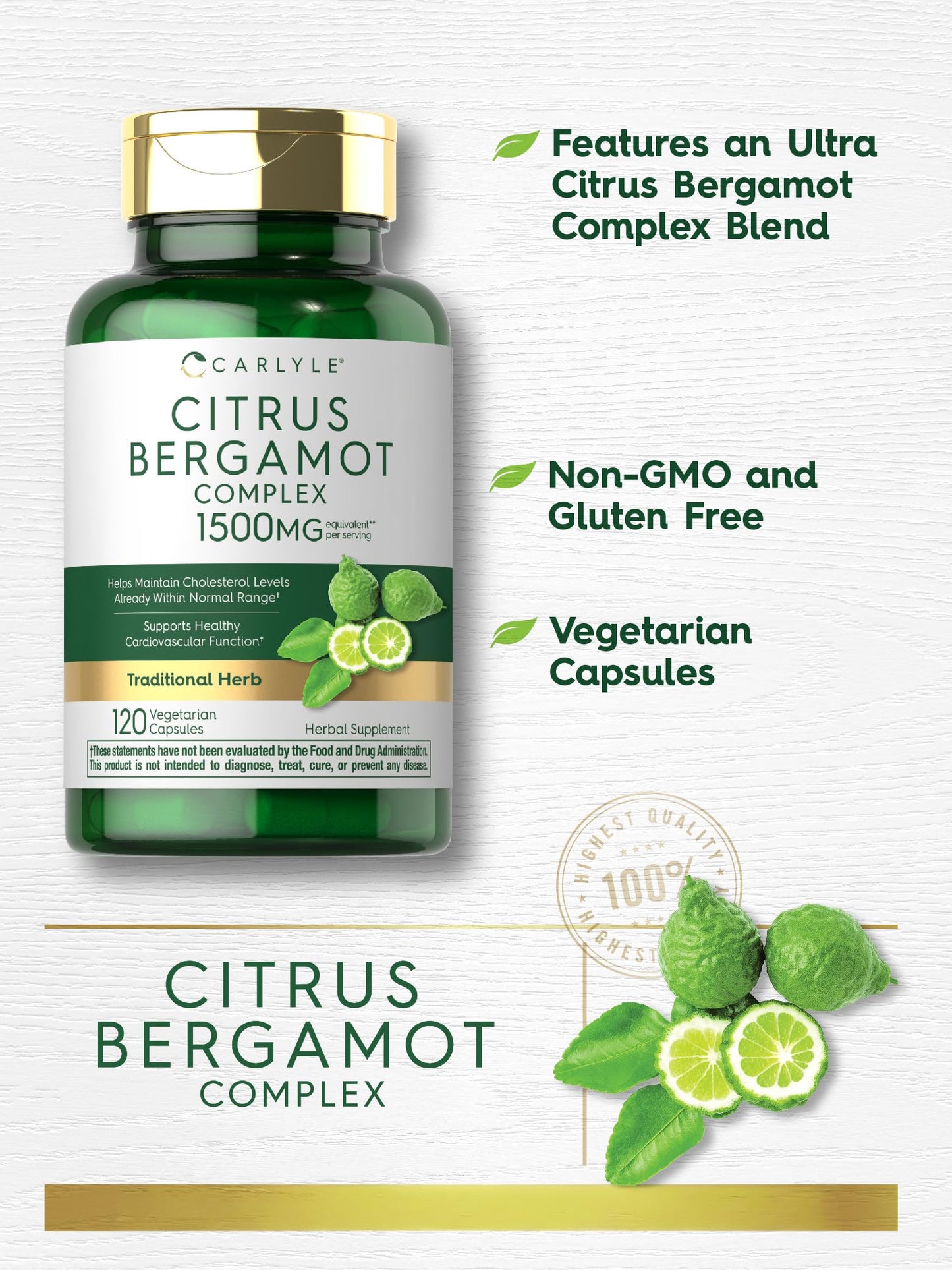 Carlyle Citrus Bergamot Supplement Extract Complex Capsules, 120 Count