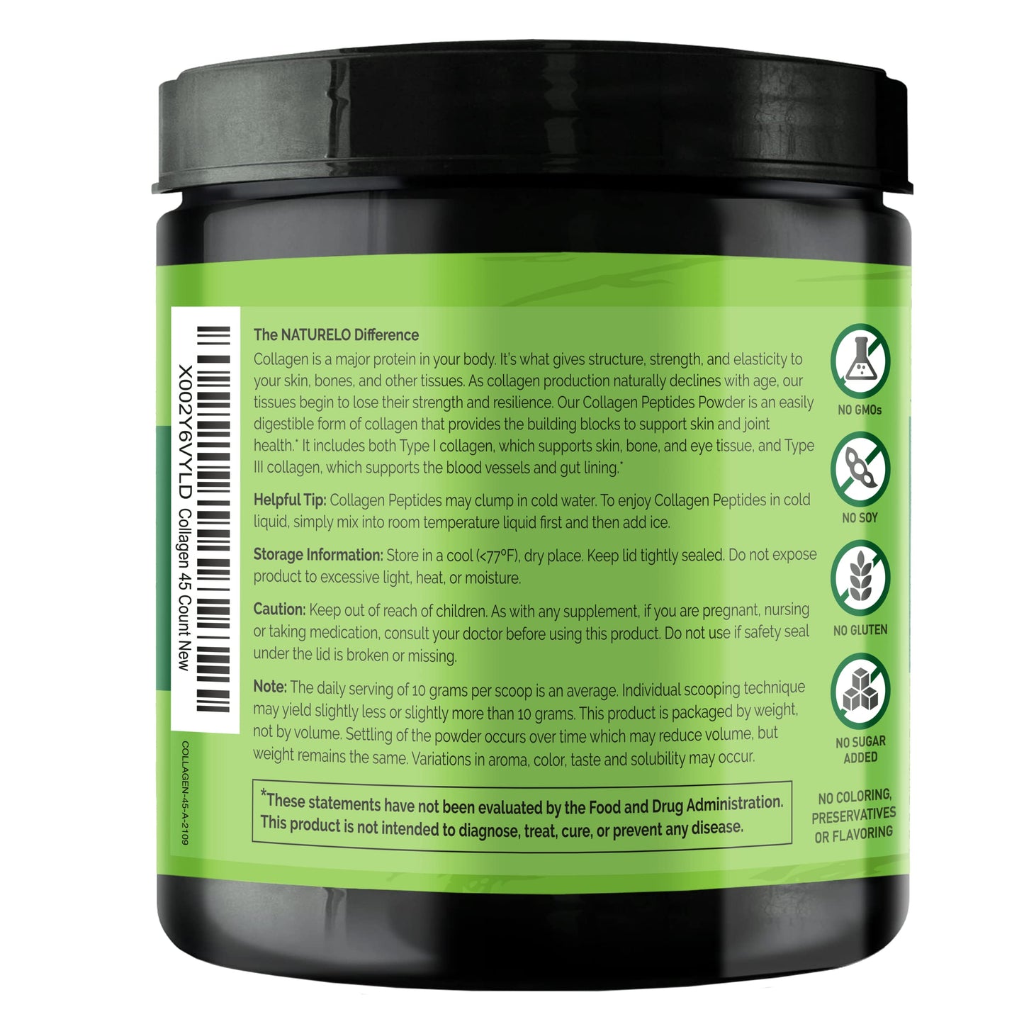 NATURELO Hair, Skin and Nails Multivitamin Collagen Peptide Powder, 60 Count
